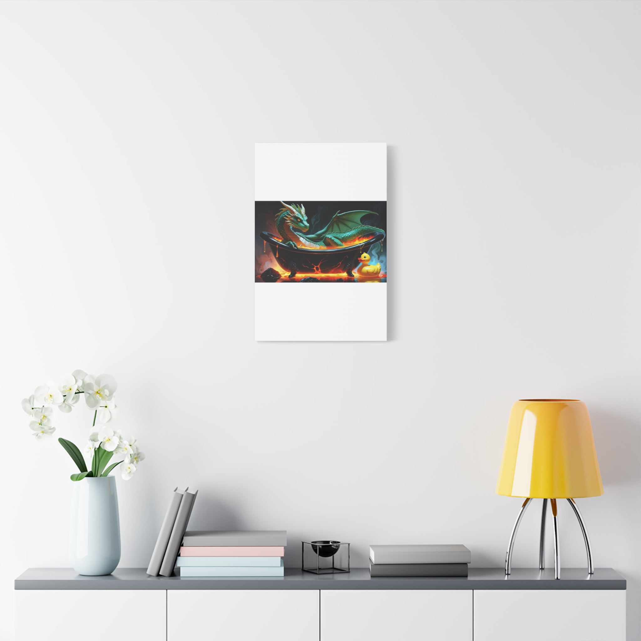 Whimsical Dragon In A Tub  Canvas Wall Art, Fantasy Decor, Kids Room Decor, Unique Gifts for Dragon Lovers, Cute Bathroom Art, Magical Home Decor
