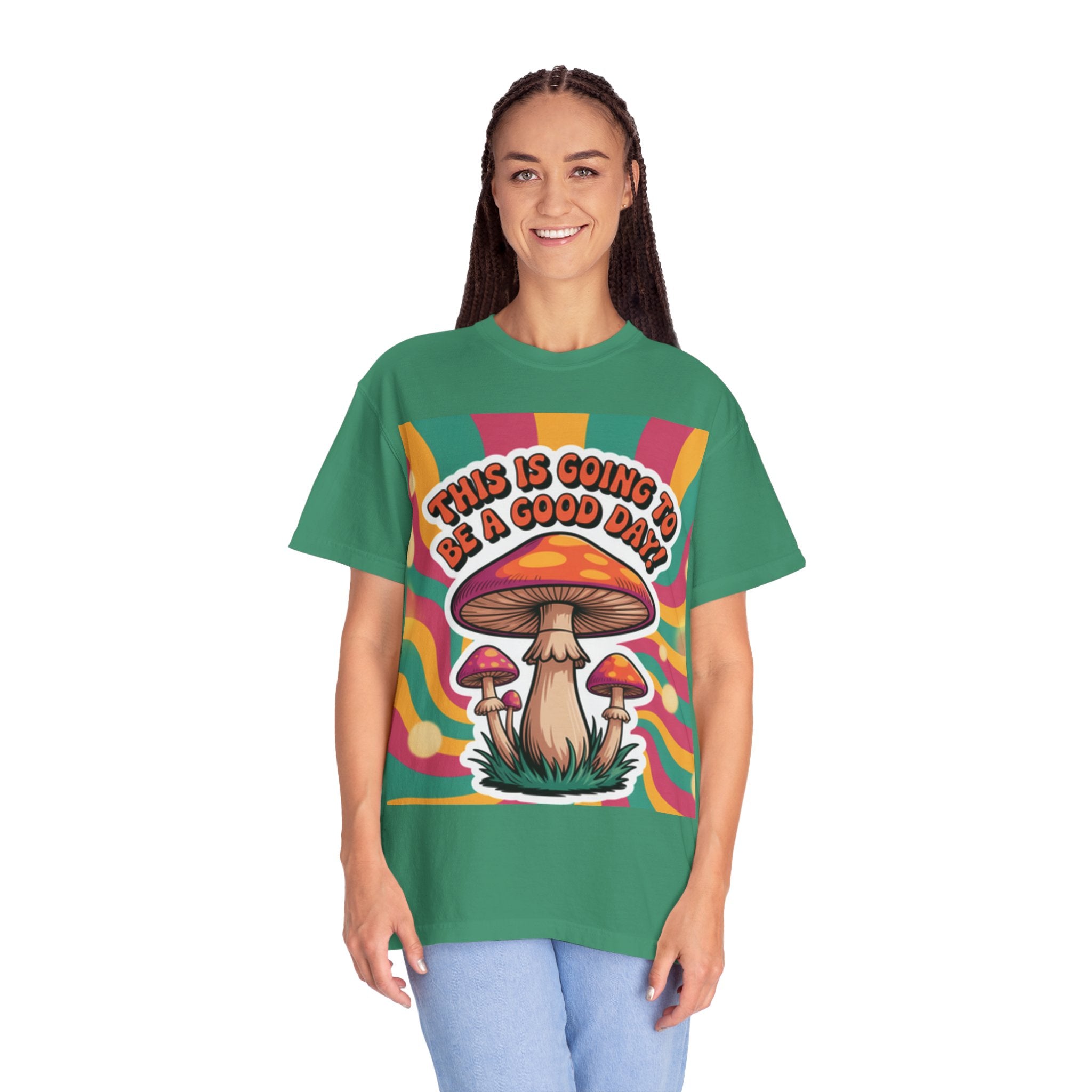 Positive Vibes T-shirt, Retro Mushroom Tee, Unisex Psychedelic Shirt, Gift for Friends, Casual Wear, Summer Essentials