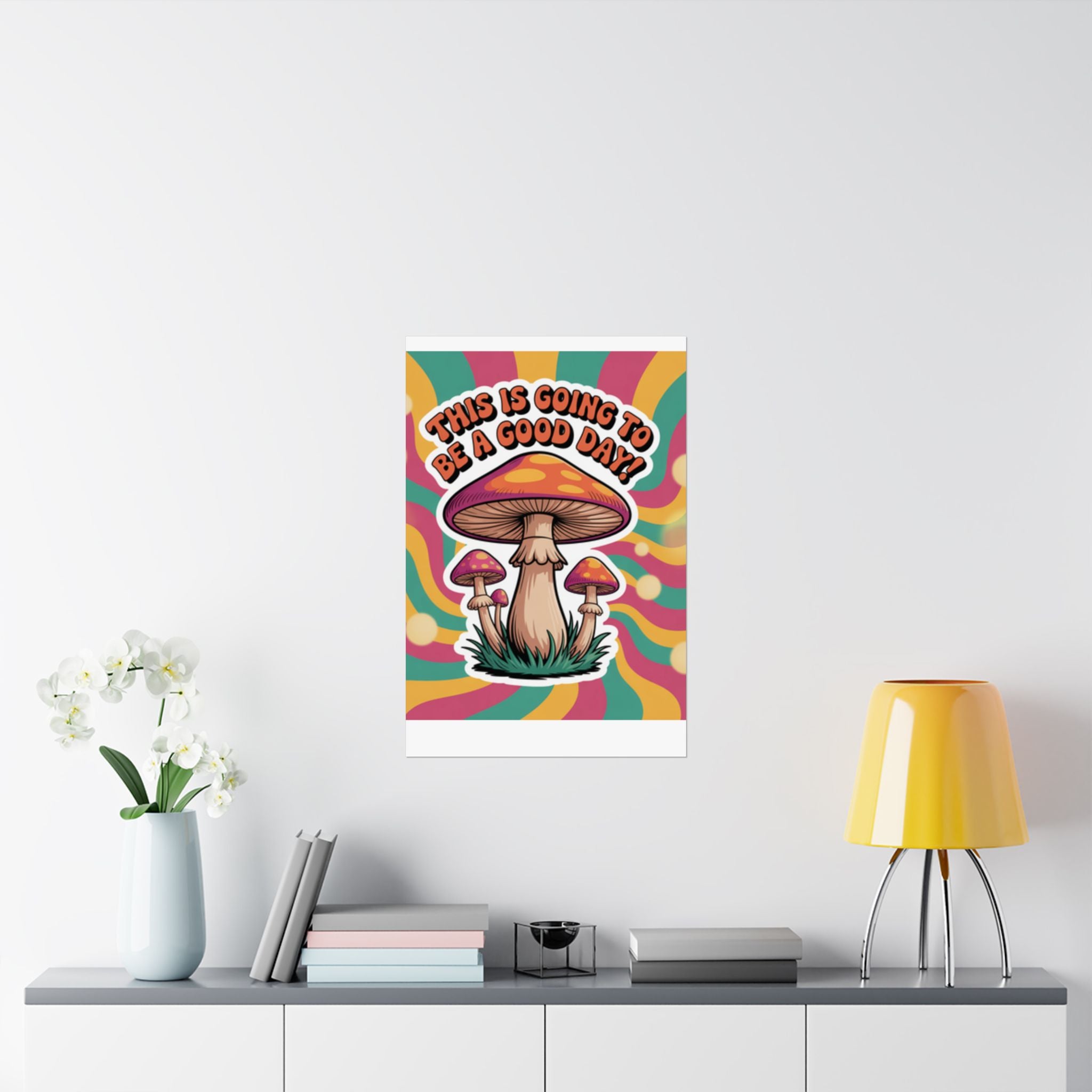 Colorful 70s Retro Mushroom Art Posters - Positive Wall Decor, Psychedelic Prints, Boho Home Decor, Gift for Friends, Inspirational Wall Art