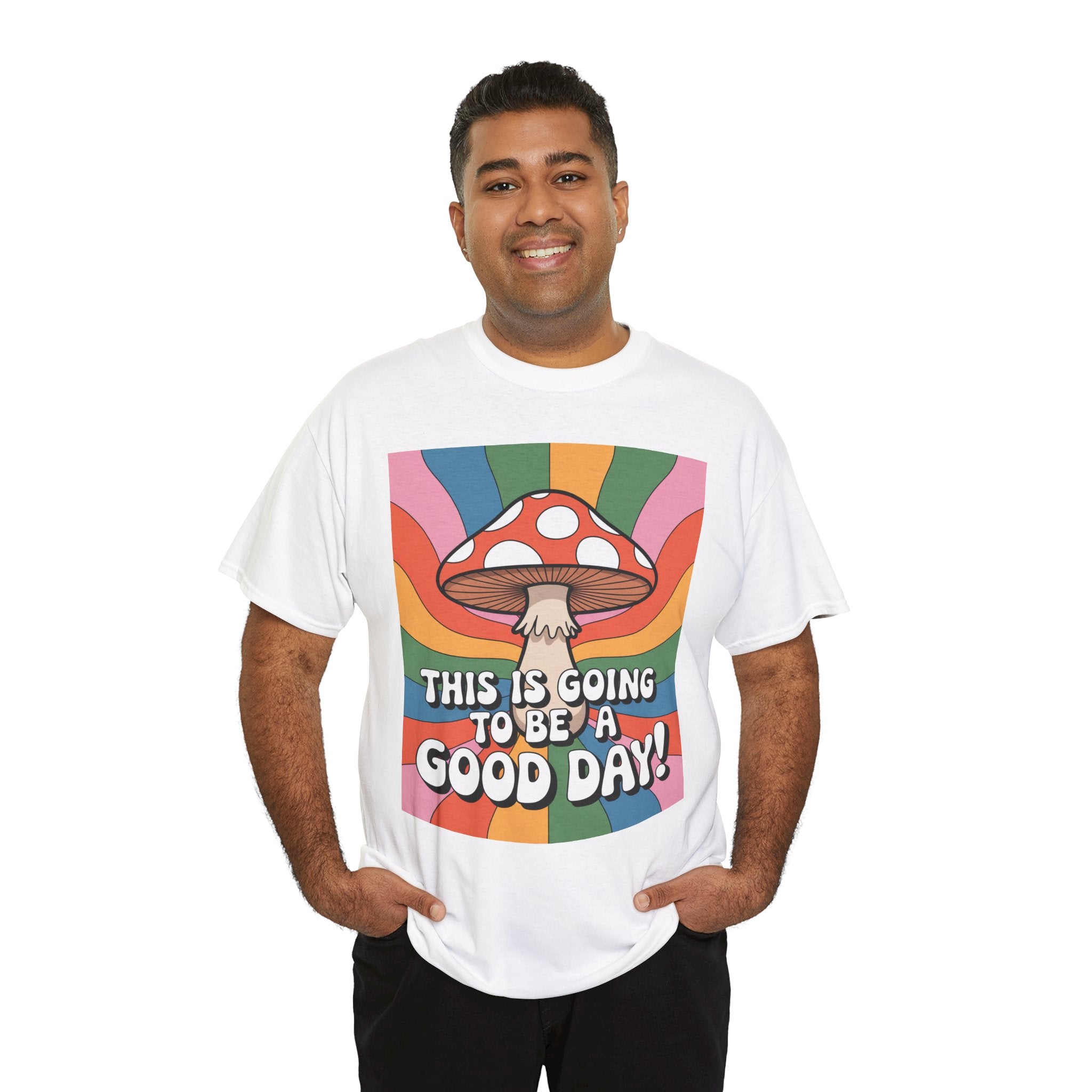 Fun Hippy Mushroom Cheerful Graphic Tee, Positive Vibes T-Shirt for Everyday Wear, Gift for Nature Lovers, Trendy Casual Wear, Eco-Friendly Fashion