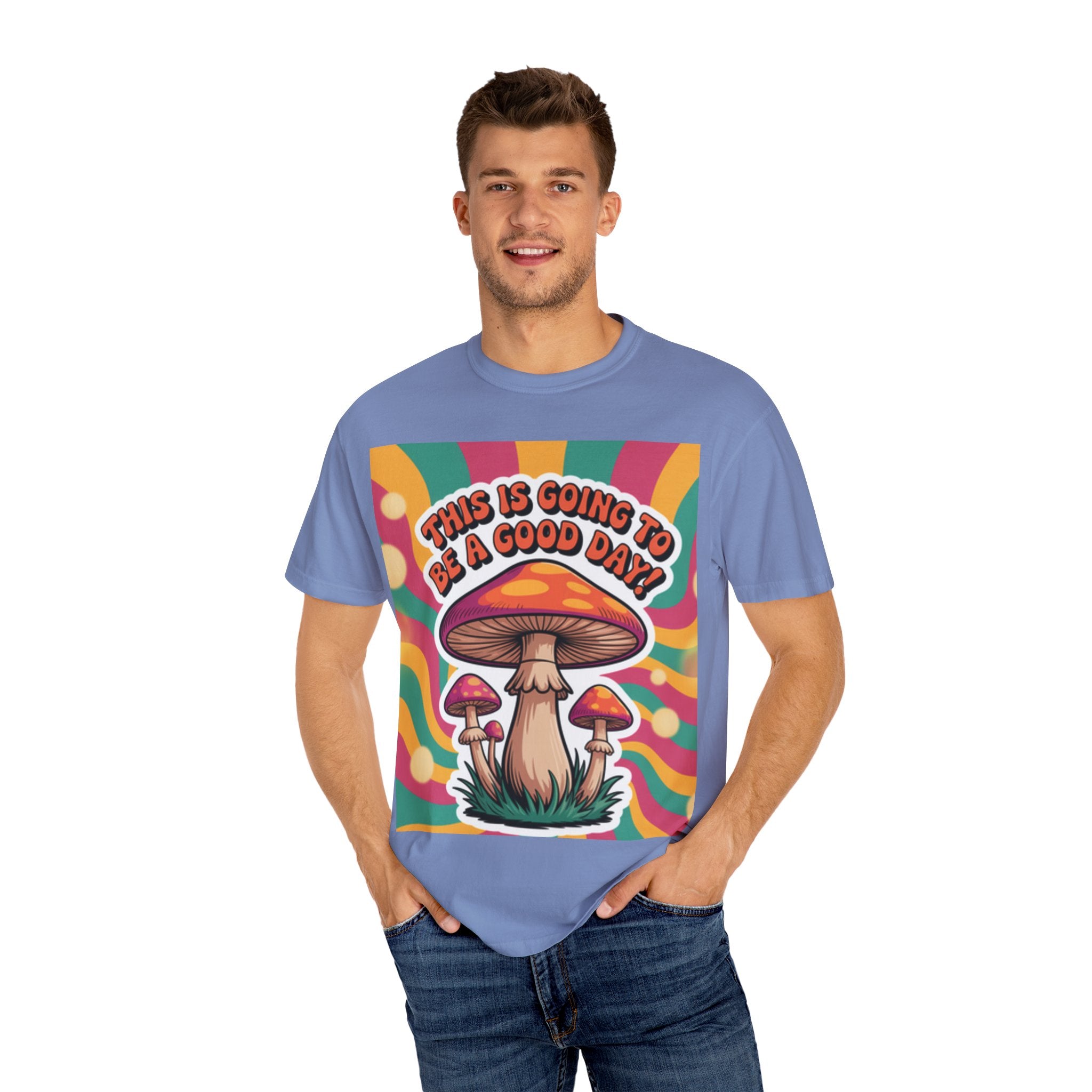 Positive Vibes T-shirt, Retro Mushroom Tee, Unisex Psychedelic Shirt, Gift for Friends, Casual Wear, Summer Essentials