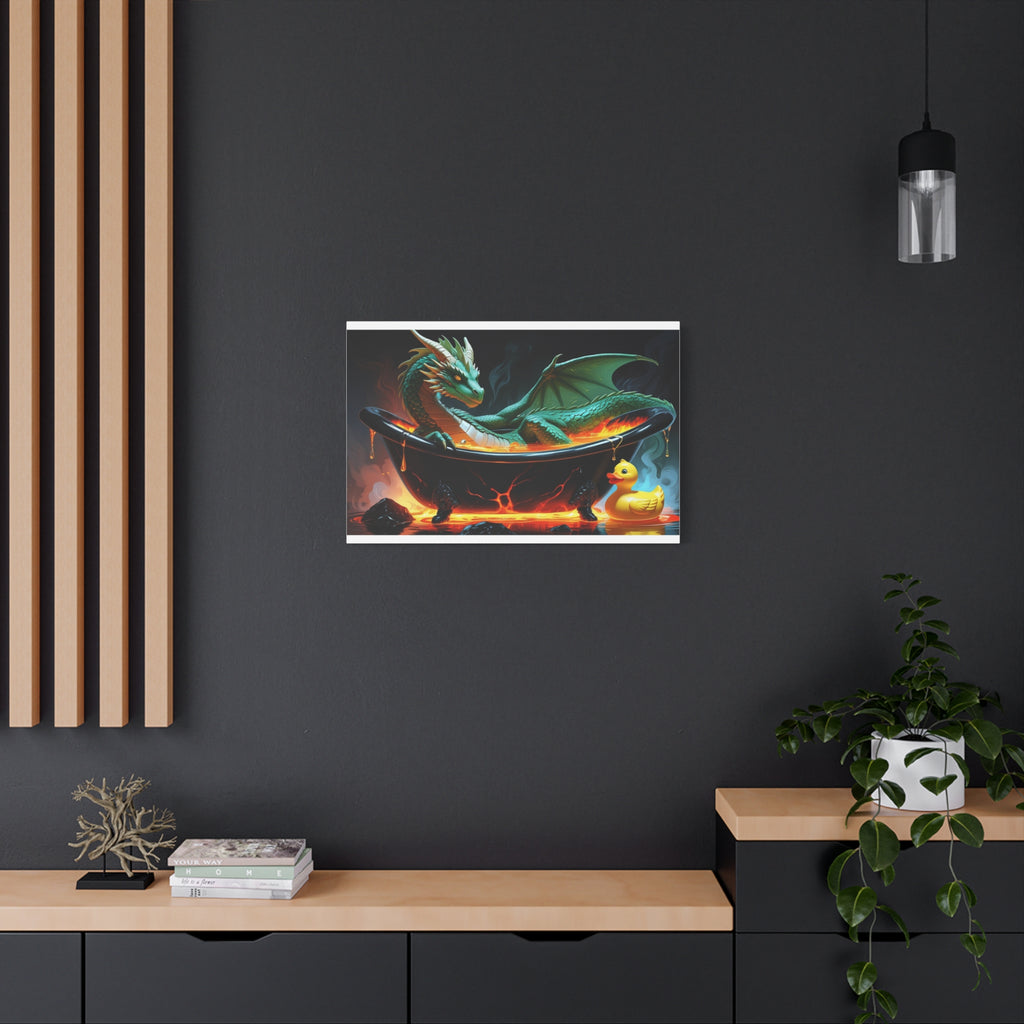Whimsical Dragon In A Tub  Canvas Wall Art, Fantasy Decor, Kids Room Decor, Unique Gifts for Dragon Lovers, Cute Bathroom Art, Magical Home Decor