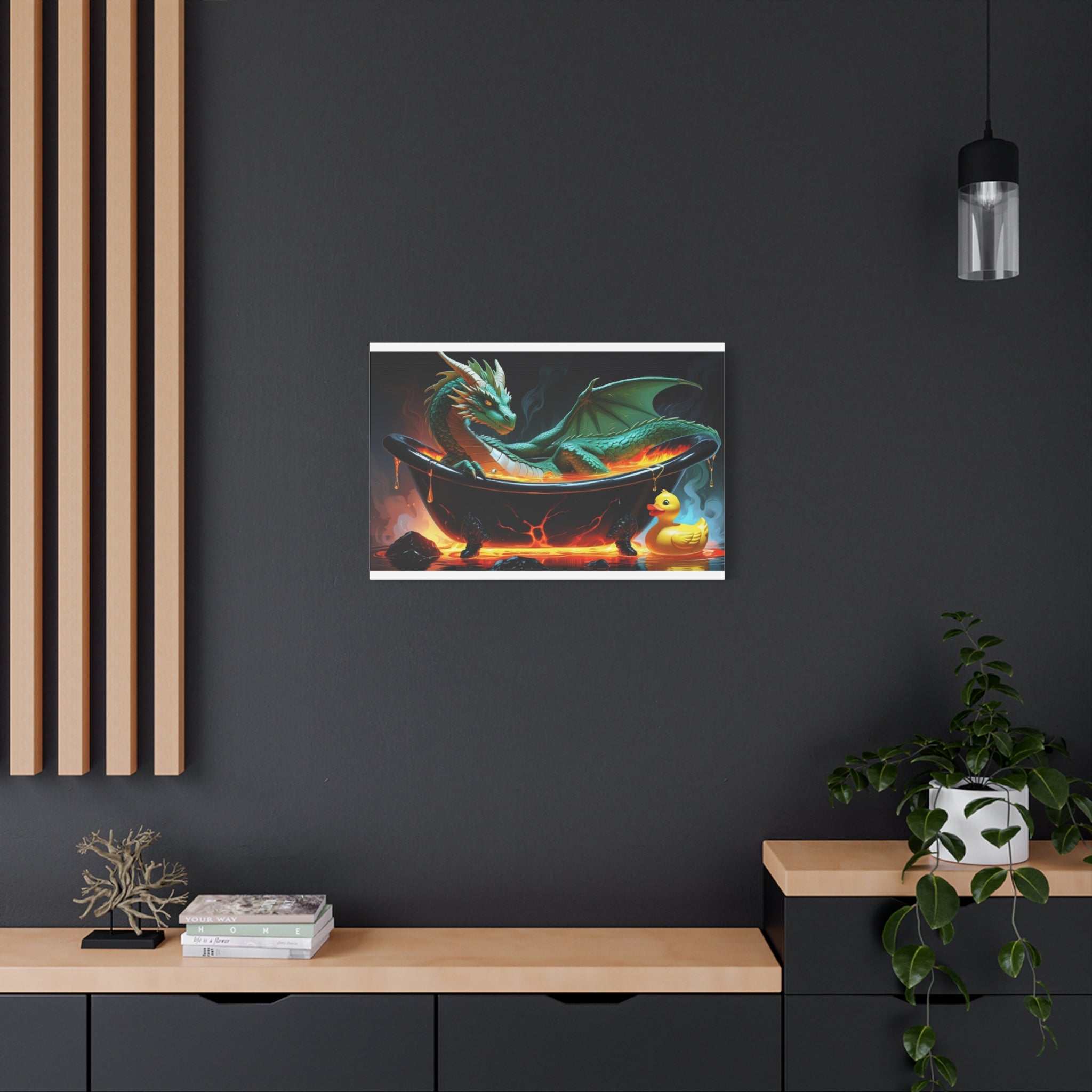 Whimsical Dragon In A Tub  Canvas Wall Art, Fantasy Decor, Kids Room Decor, Unique Gifts for Dragon Lovers, Cute Bathroom Art, Magical Home Decor