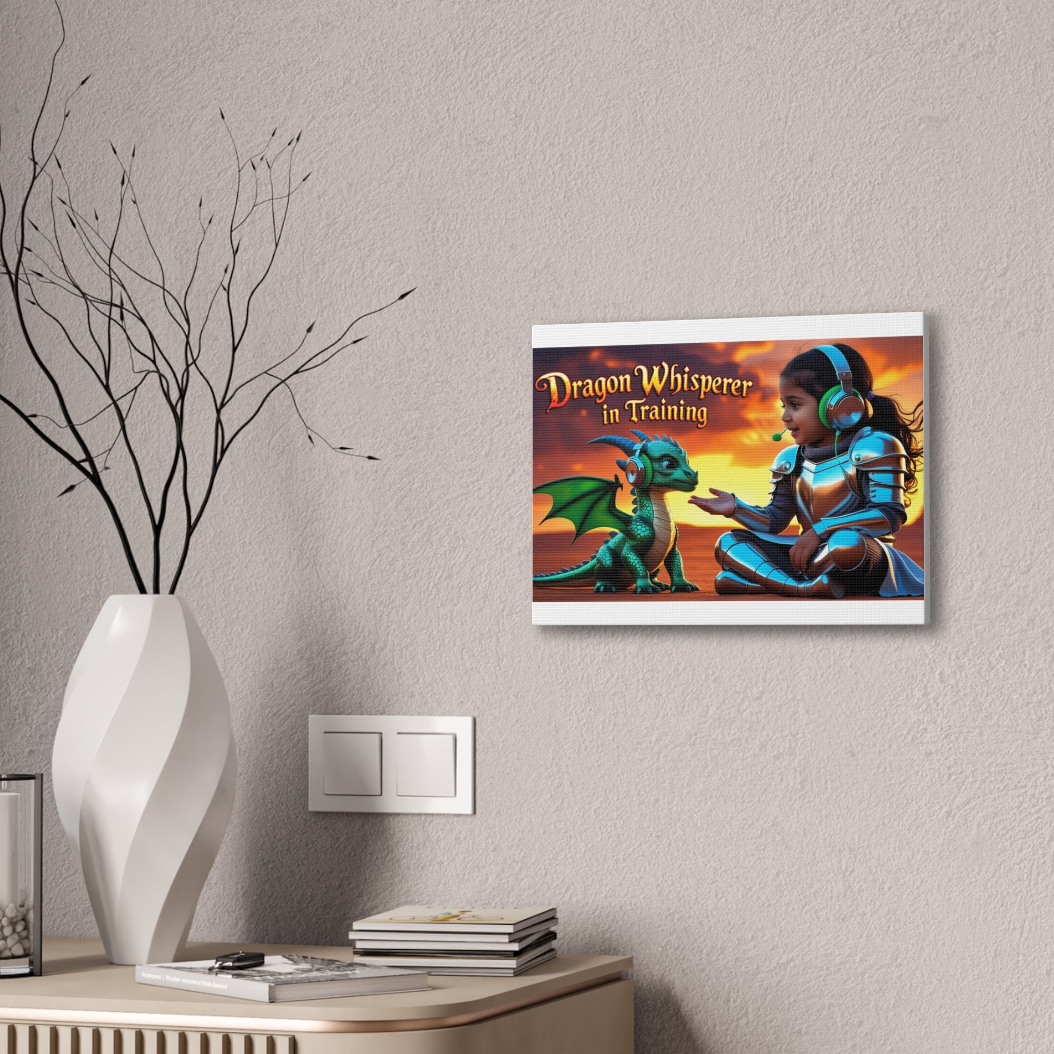 Dragon Whisperer (Girl) Canvas Print, Fantasy Wall Art, Kids Room Decor, Magical Artwork, Gift for Dragon Lovers, Adventure Theme