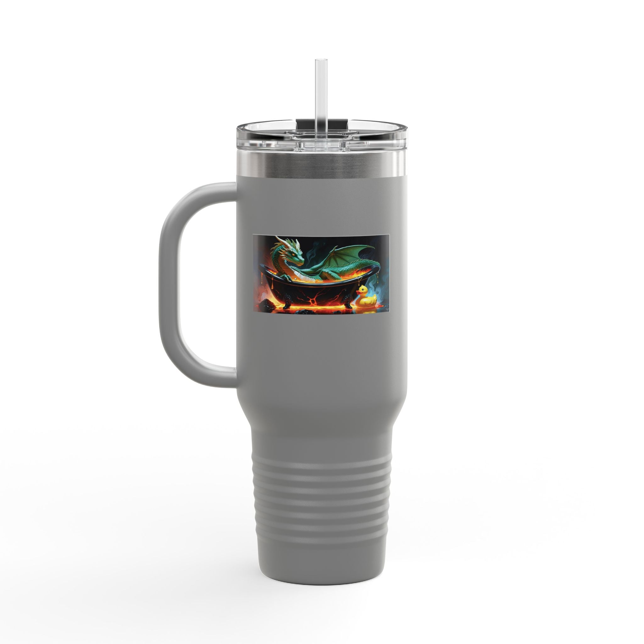 Fun Fantasy Dragon Bath Time Insulated Travel Mug, 40oz - Perfect for Adventures & Celebrations, Dragon Design, Hot & Cold Beverages, Gift for Fantasy Lovers