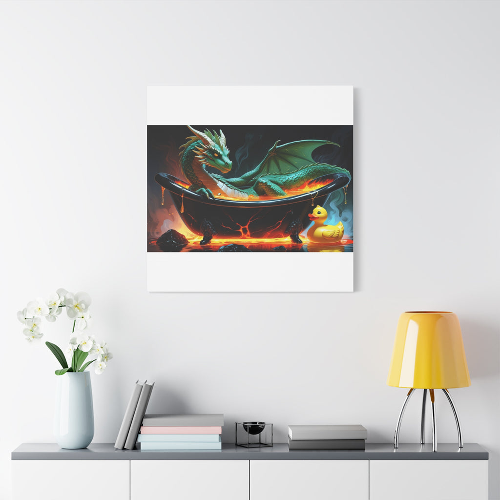 Whimsical Dragon In A Tub  Canvas Wall Art, Fantasy Decor, Kids Room Decor, Unique Gifts for Dragon Lovers, Cute Bathroom Art, Magical Home Decor