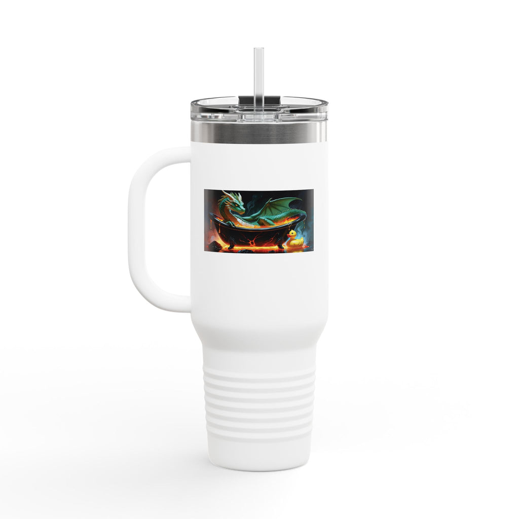 Fun Fantasy Dragon Bath Time Insulated Travel Mug, 40oz - Perfect for Adventures & Celebrations, Dragon Design, Hot & Cold Beverages, Gift for Fantasy Lovers