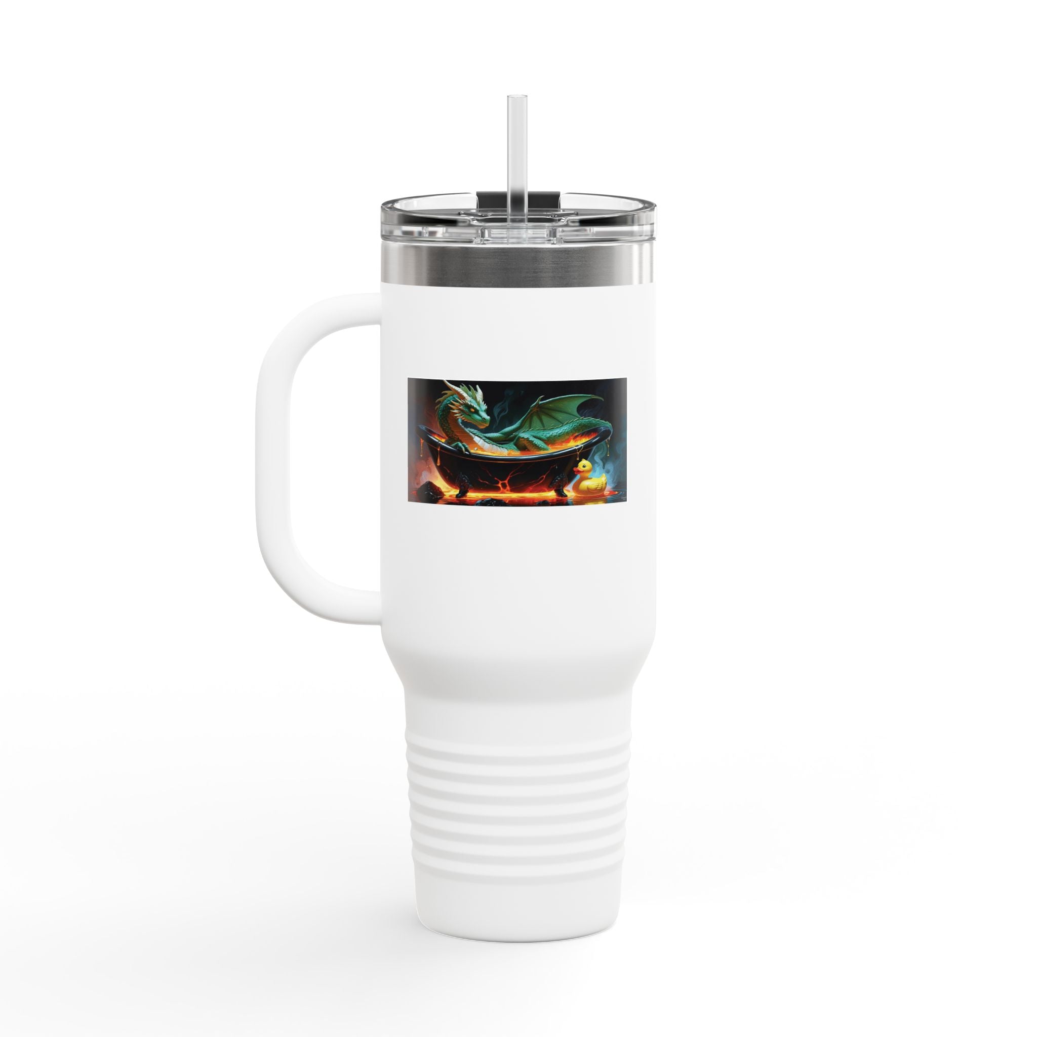 Fun Fantasy Dragon Bath Time Insulated Travel Mug, 40oz - Perfect for Adventures & Celebrations, Dragon Design, Hot & Cold Beverages, Gift for Fantasy Lovers