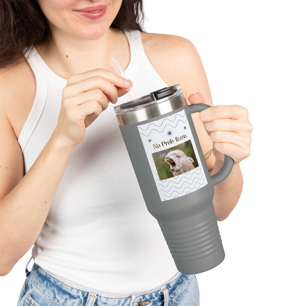 No Prob-Llama 40oz Travel Mug – Funny Llama Coffee Tumbler for Adults | Insulated, Spill-Proof, Adventure-Ready Hydration Gift