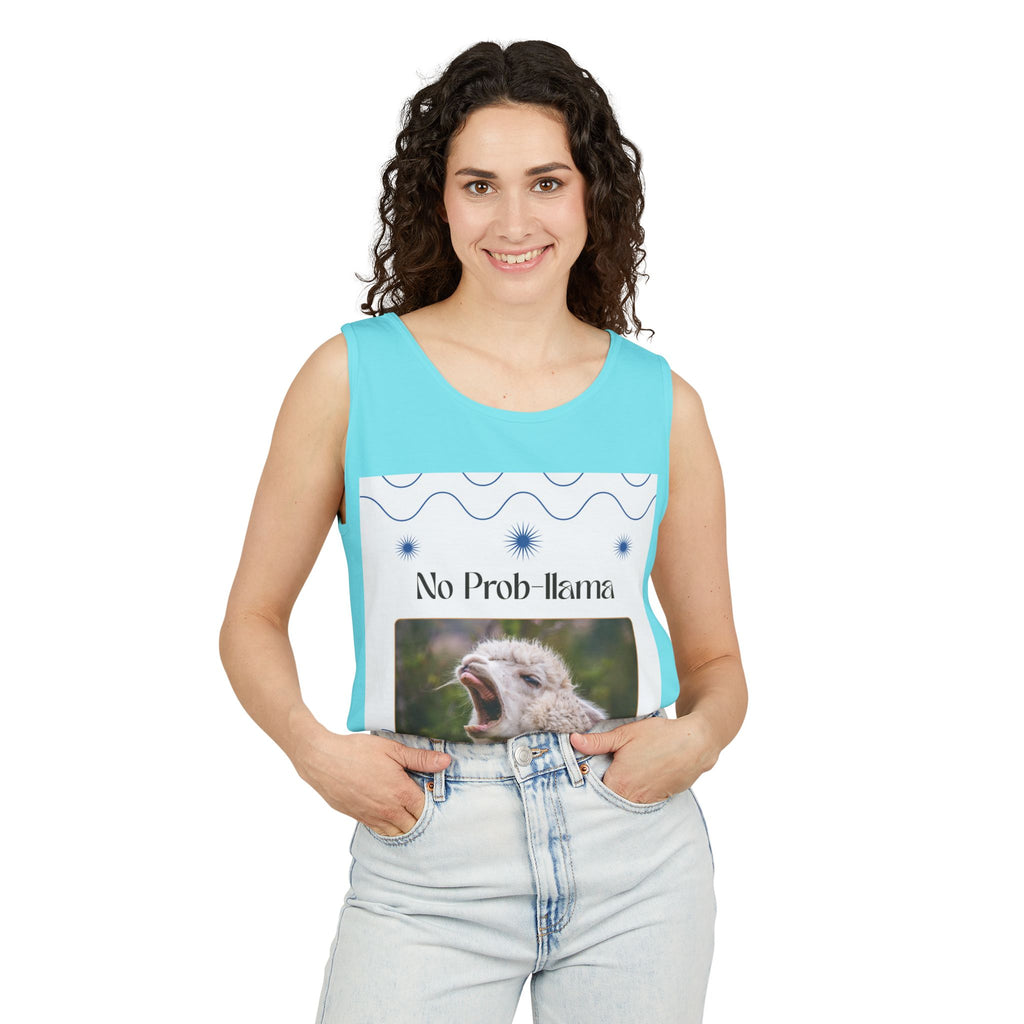 "No Prob-llama" Funny Tank Top – Cute Llama Graphic for Summer Vibes, Animal Lovers, Festivals & Chill Days