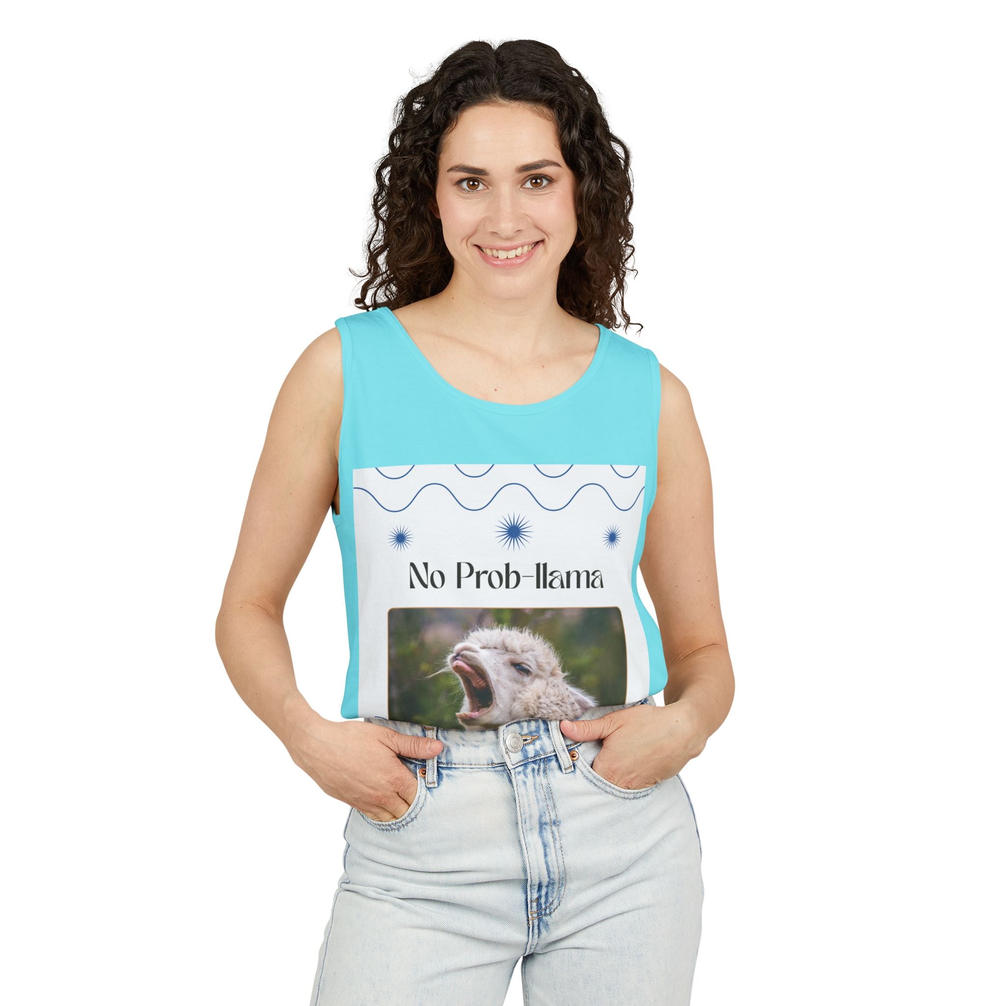 "No Prob-llama" Funny Tank Top – Cute Llama Graphic for Summer Vibes, Animal Lovers, Festivals & Chill Days