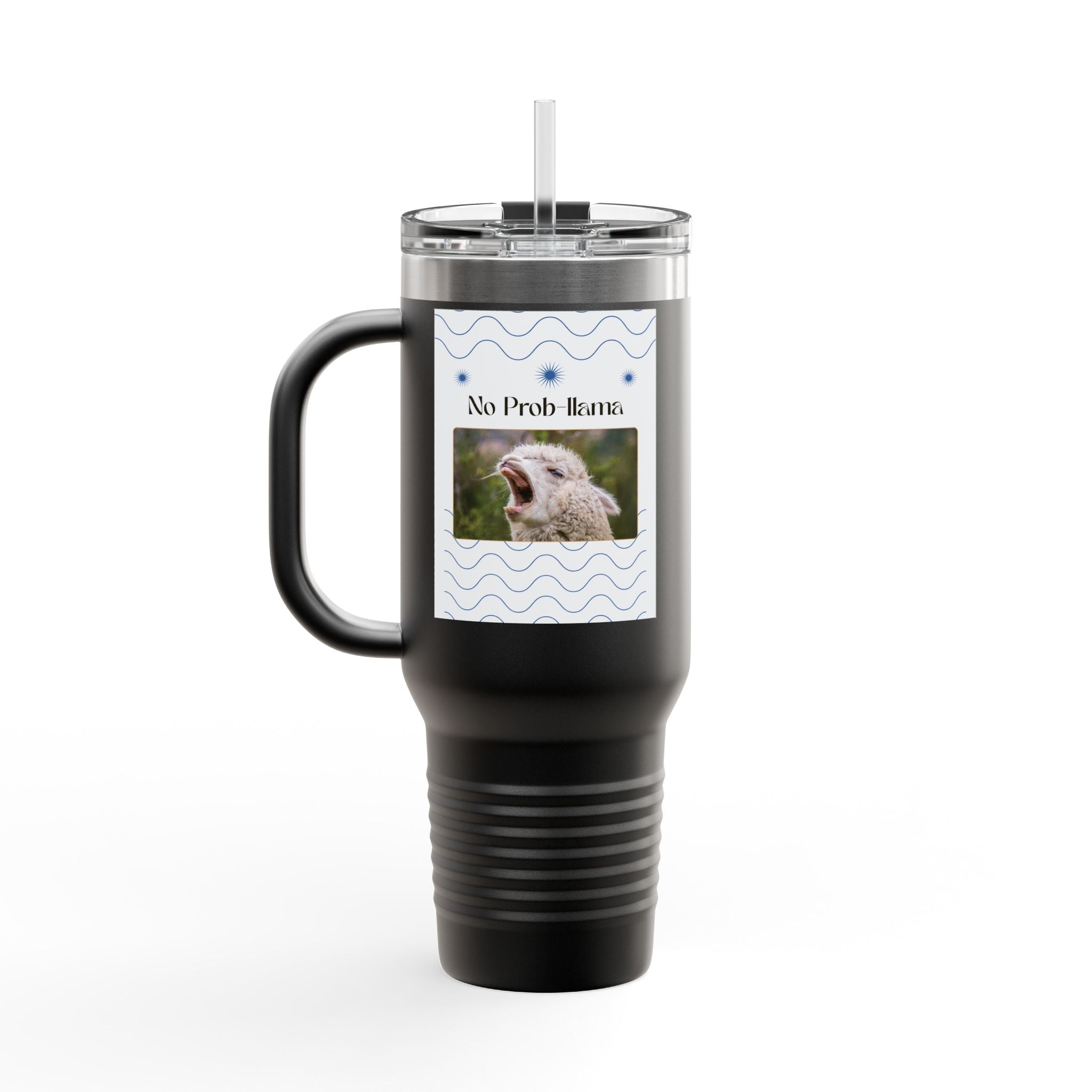 No Prob-Llama 40oz Travel Mug – Funny Llama Coffee Tumbler for Adults | Insulated, Spill-Proof, Adventure-Ready Hydration Gift