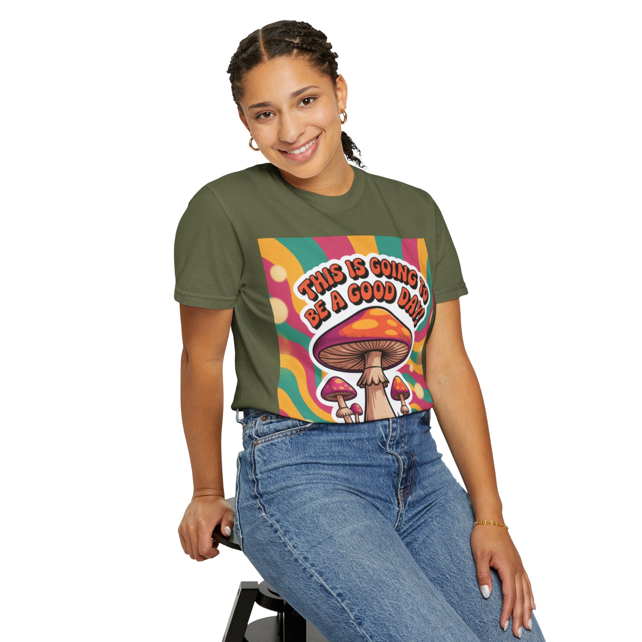 Positive Vibes T-shirt, Retro Mushroom Tee, Unisex Psychedelic Shirt, Gift for Friends, Casual Wear, Summer Essentials