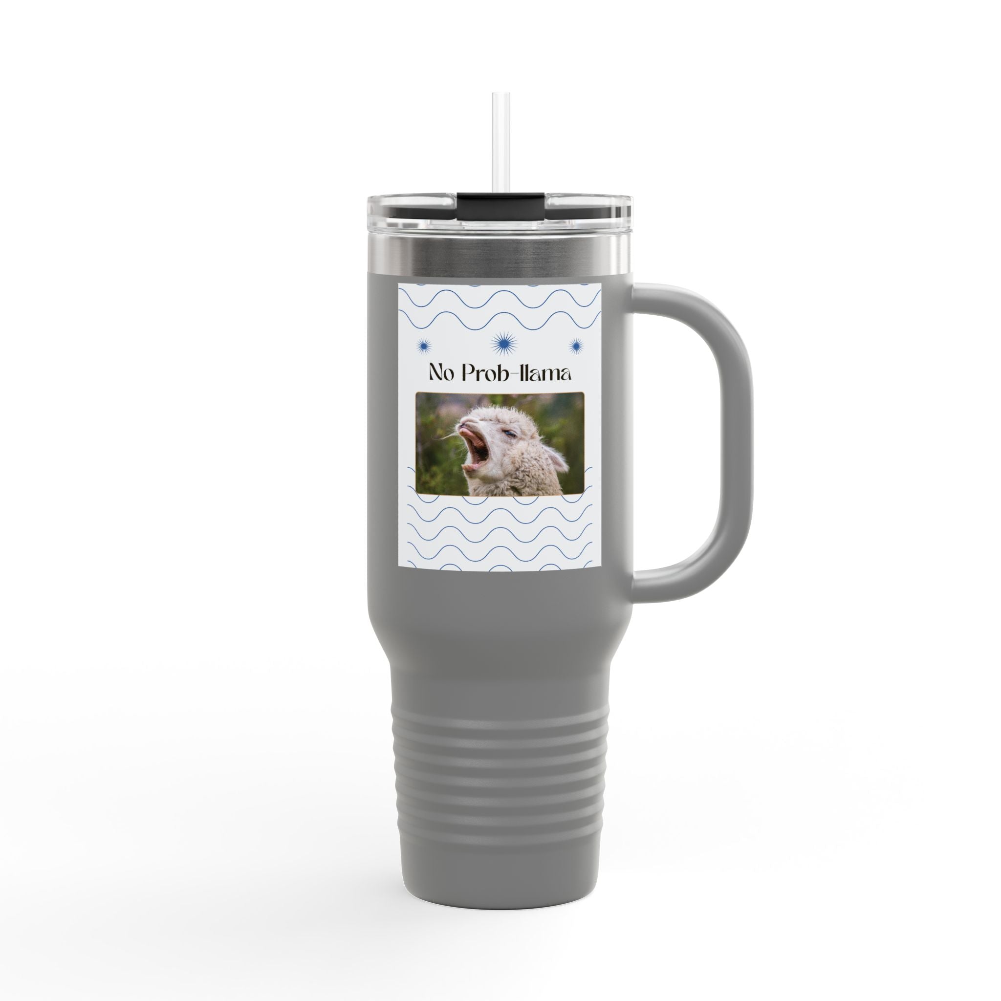No Prob-Llama 40oz Travel Mug – Funny Llama Coffee Tumbler for Adults | Insulated, Spill-Proof, Adventure-Ready Hydration Gift