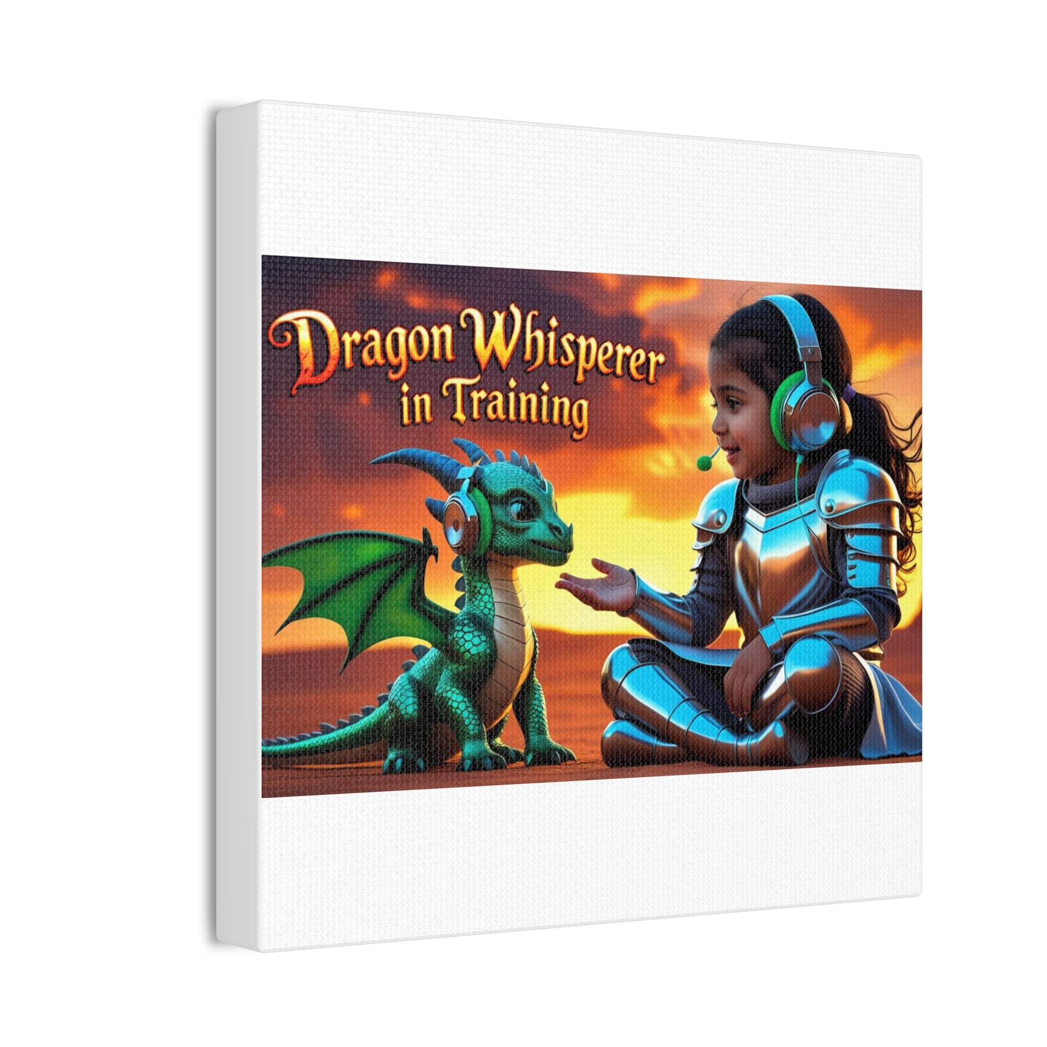 Dragon Whisperer (Girl) Canvas Print, Fantasy Wall Art, Kids Room Decor, Magical Artwork, Gift for Dragon Lovers, Adventure Theme