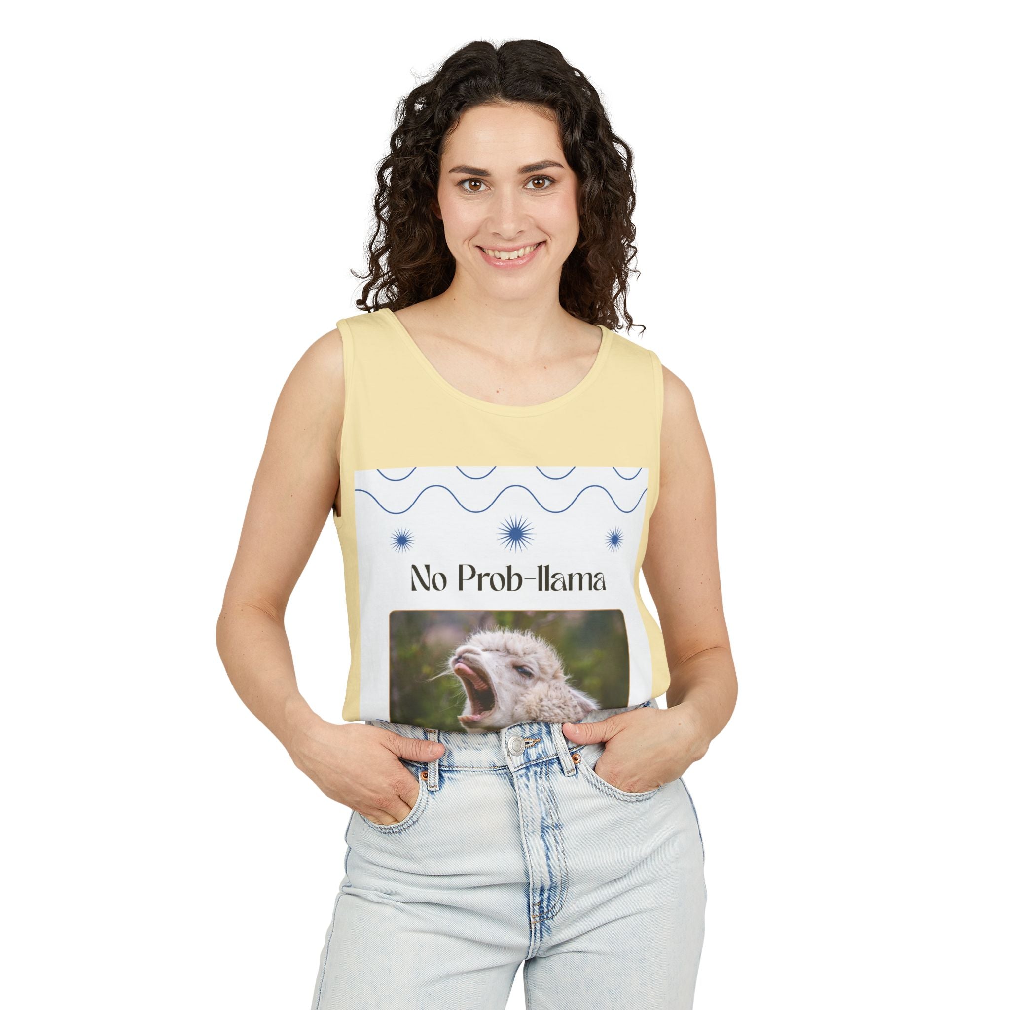 "No Prob-llama" Funny Tank Top – Cute Llama Graphic for Summer Vibes, Animal Lovers, Festivals & Chill Days