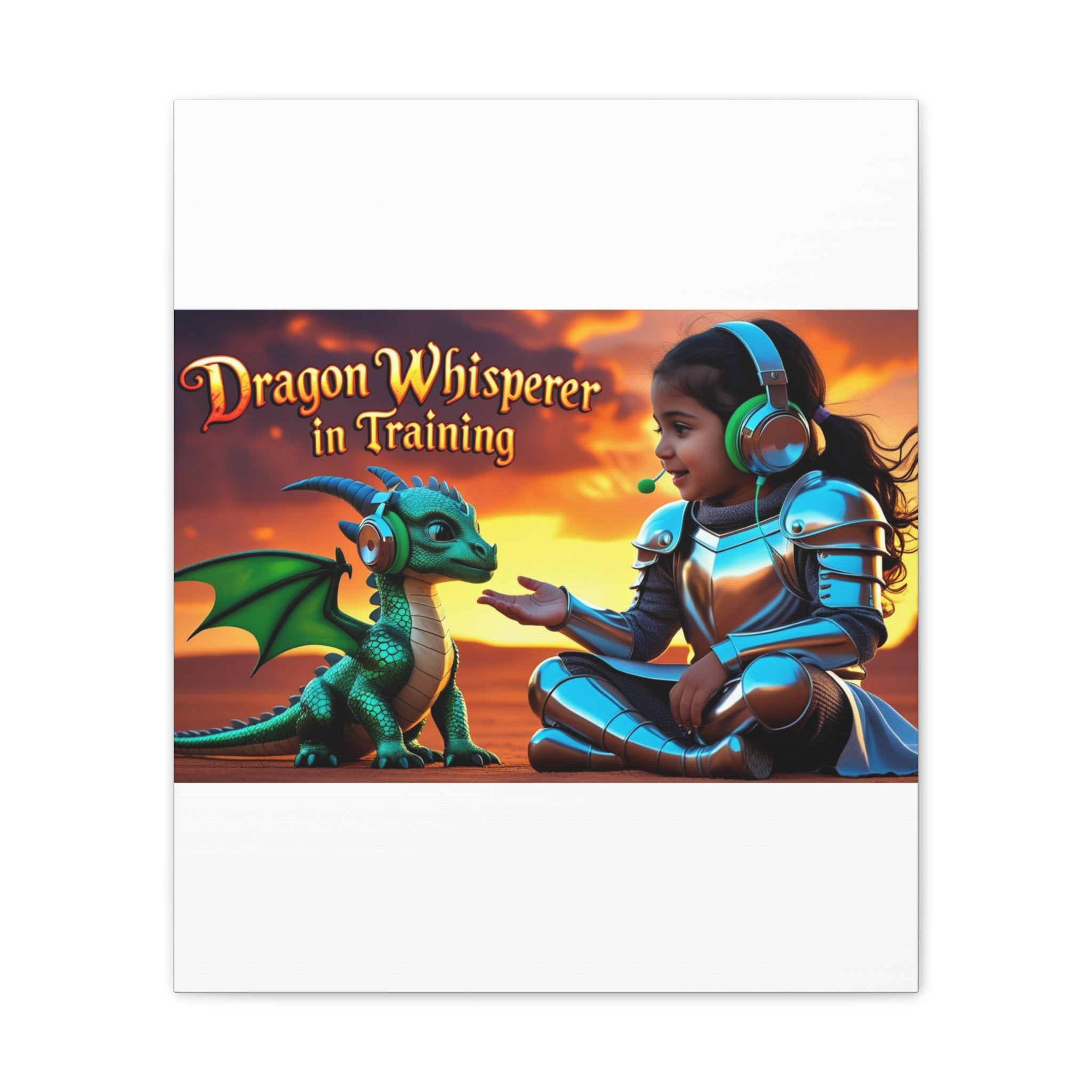 Dragon Whisperer (Girl) Canvas Print, Fantasy Wall Art, Kids Room Decor, Magical Artwork, Gift for Dragon Lovers, Adventure Theme