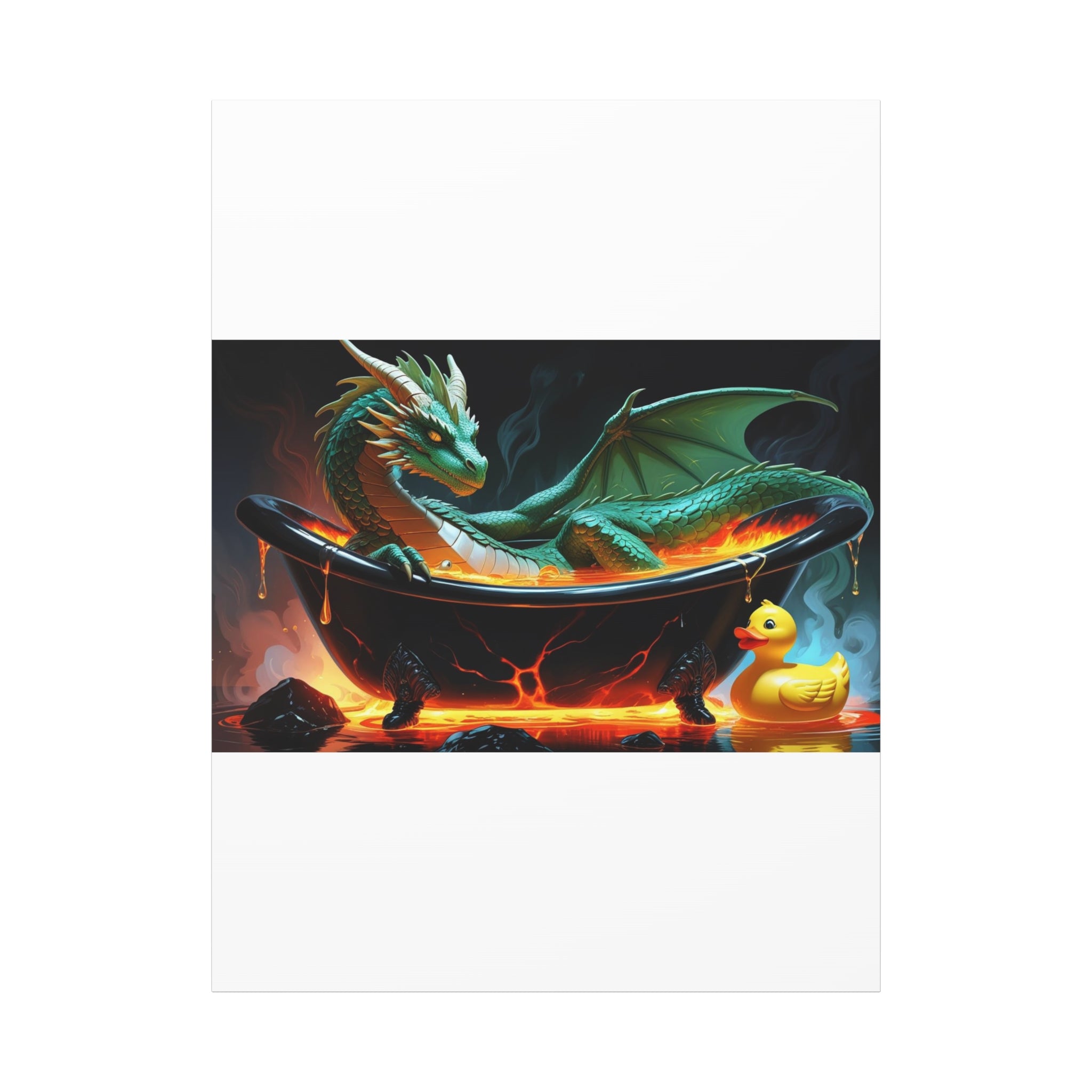 Whimsical Dragon In A Tub  Canvas Wall Art, Fantasy Decor, Kids Room Decor, Unique Gifts for Dragon Lovers, Cute Bathroom Art, Magical Home Decor