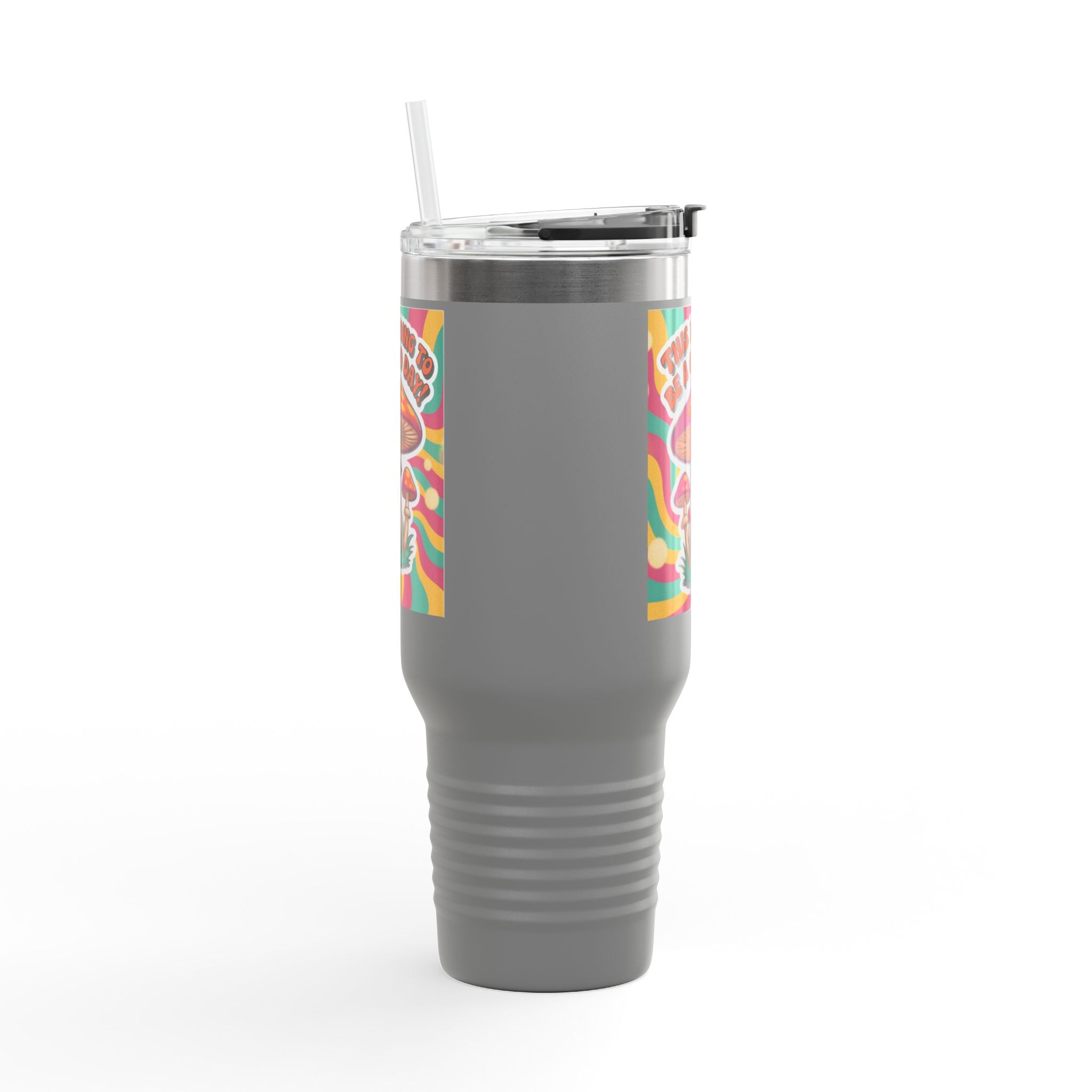 Colorful Happy Mushroom Insulated Travel Mug - Perfect for Adventures, Gifts, Summer Vibes, Camping, Road Trips, Daily Motivation