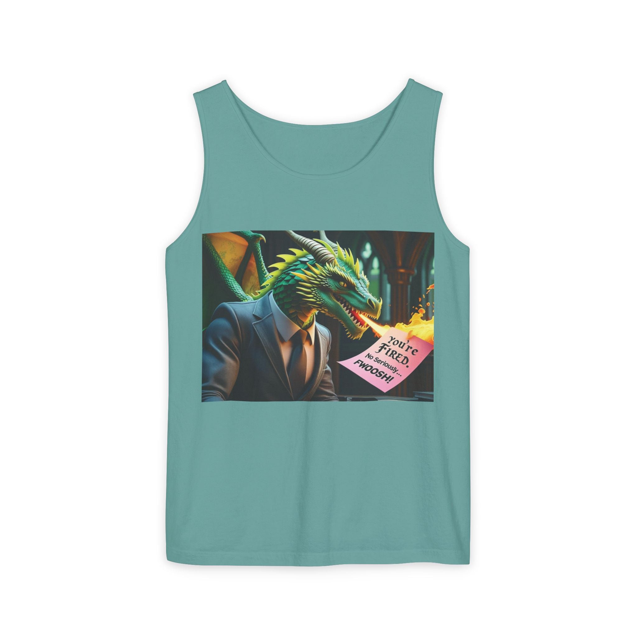 Funny "You're Fired!" Dragon Art Unisex Tank Top, Soft Fabric, Summer Essential, Perfect for Festivals, Gifts for Fantasy Lovers, Casual Wear
