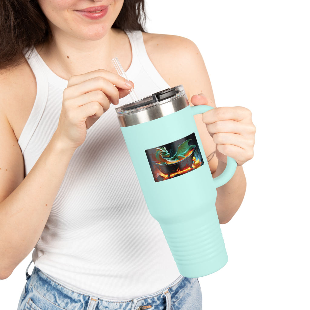 Fun Fantasy Dragon Bath Time Insulated Travel Mug, 40oz - Perfect for Adventures & Celebrations, Dragon Design, Hot & Cold Beverages, Gift for Fantasy Lovers