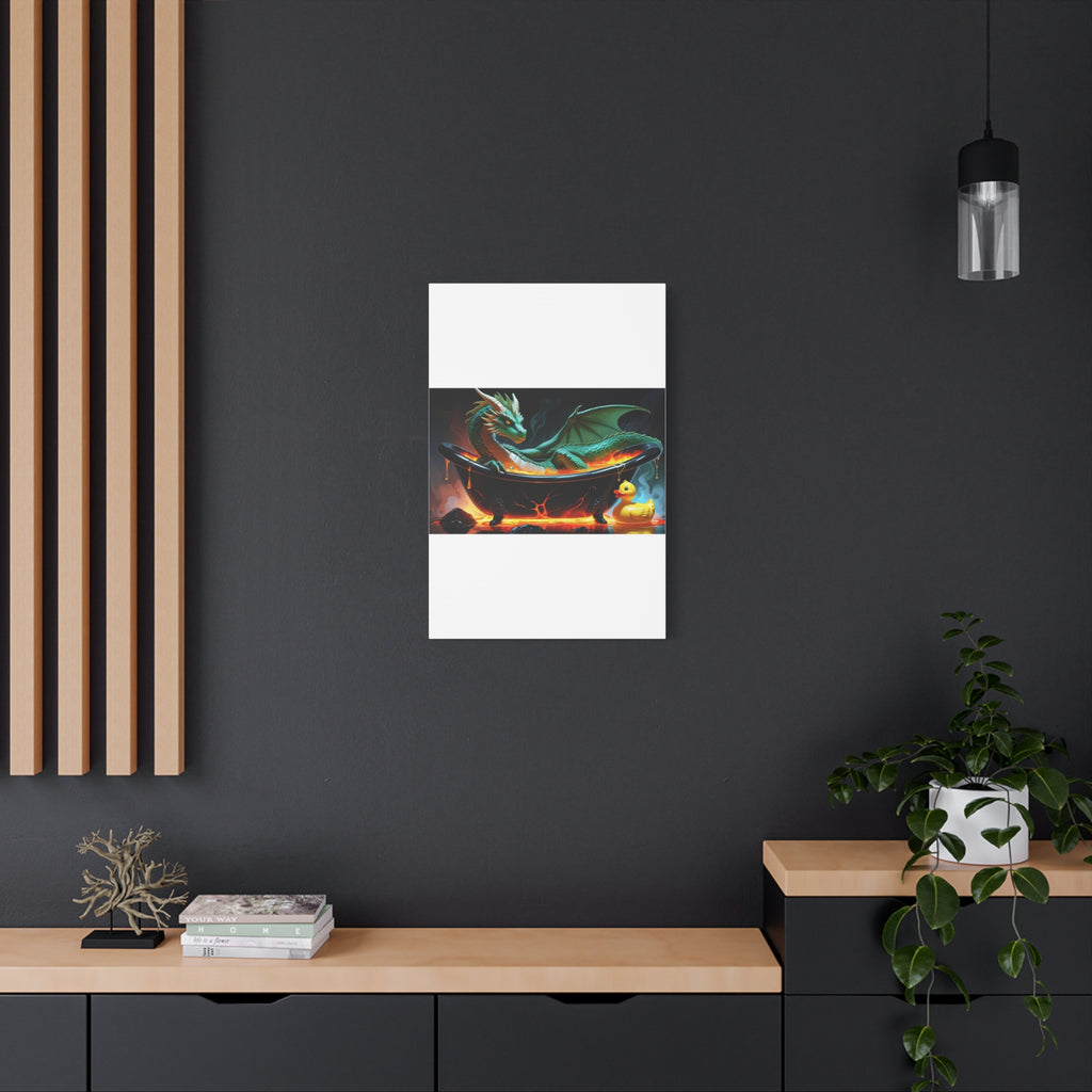Whimsical Dragon In A Tub  Canvas Wall Art, Fantasy Decor, Kids Room Decor, Unique Gifts for Dragon Lovers, Cute Bathroom Art, Magical Home Decor