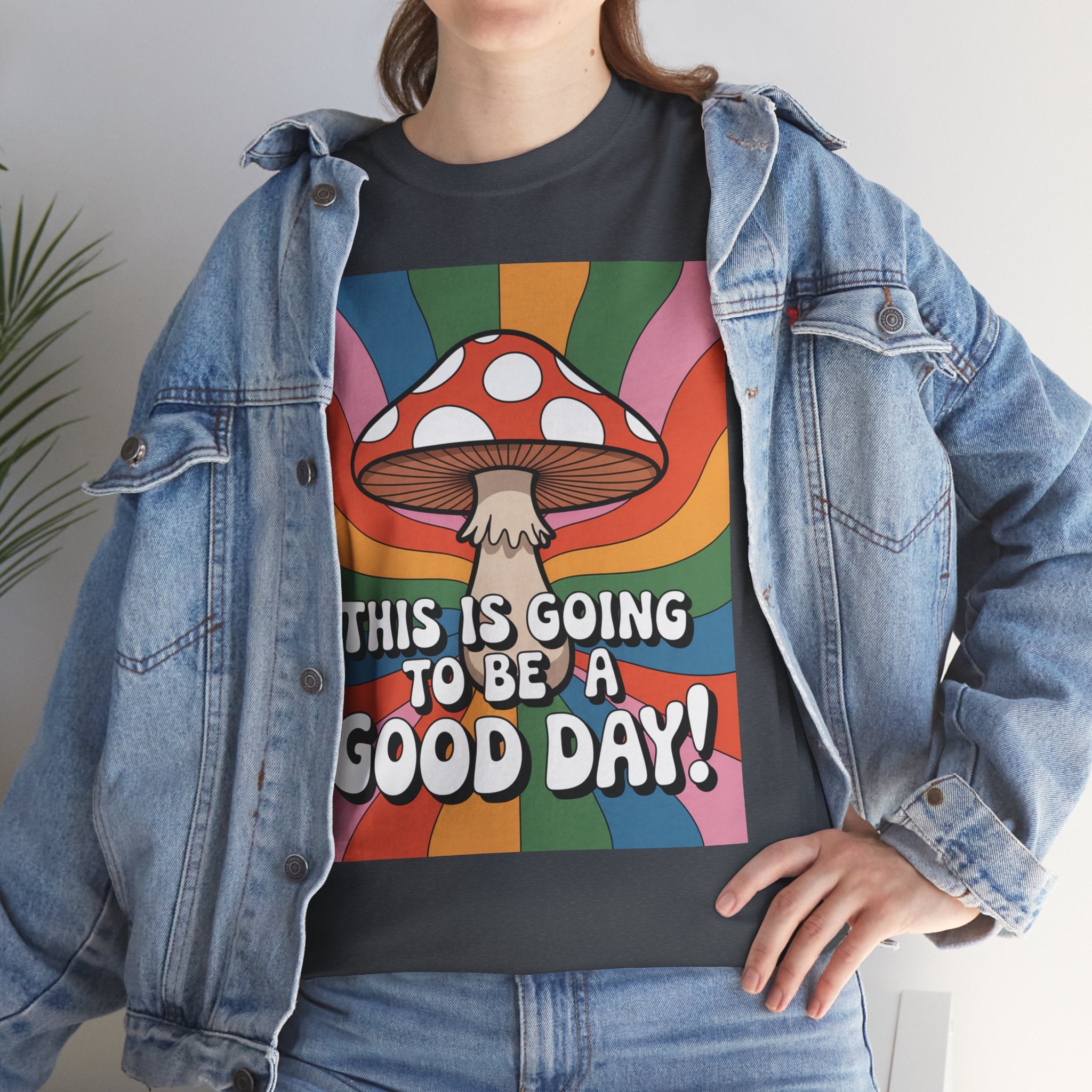 Fun Hippy Mushroom Cheerful Graphic Tee, Positive Vibes T-Shirt for Everyday Wear, Gift for Nature Lovers, Trendy Casual Wear, Eco-Friendly Fashion