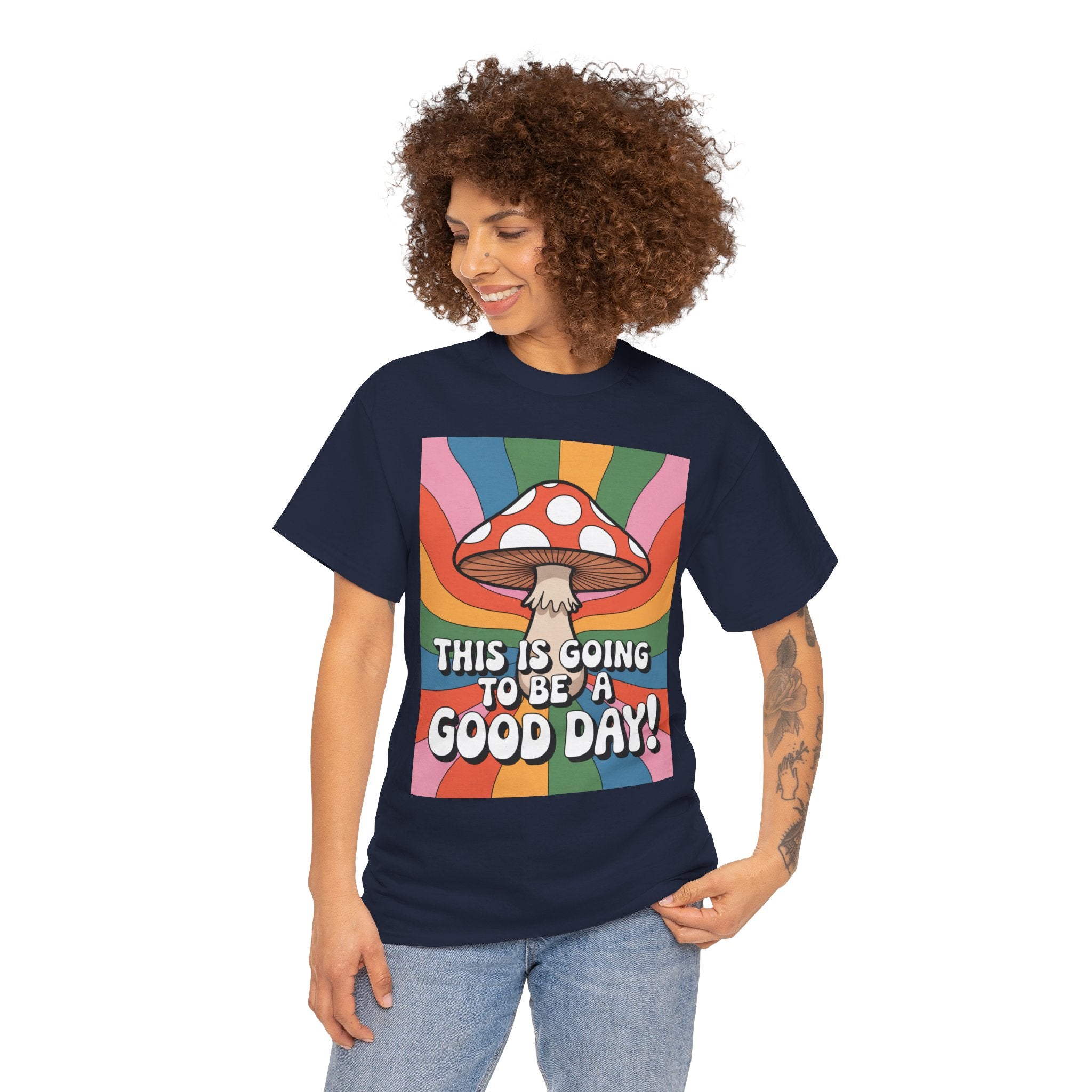 Fun Hippy Mushroom Cheerful Graphic Tee, Positive Vibes T-Shirt for Everyday Wear, Gift for Nature Lovers, Trendy Casual Wear, Eco-Friendly Fashion