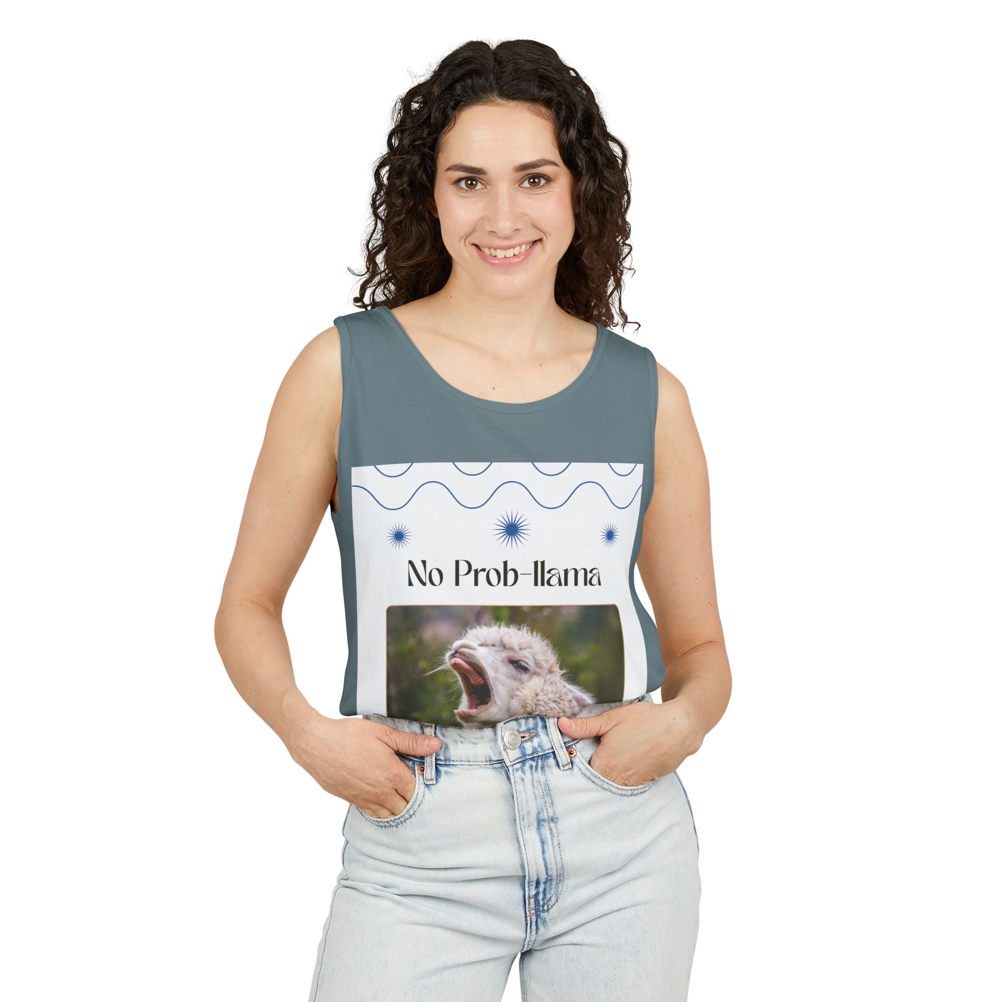 "No Prob-llama" Funny Tank Top – Cute Llama Graphic for Summer Vibes, Animal Lovers, Festivals & Chill Days