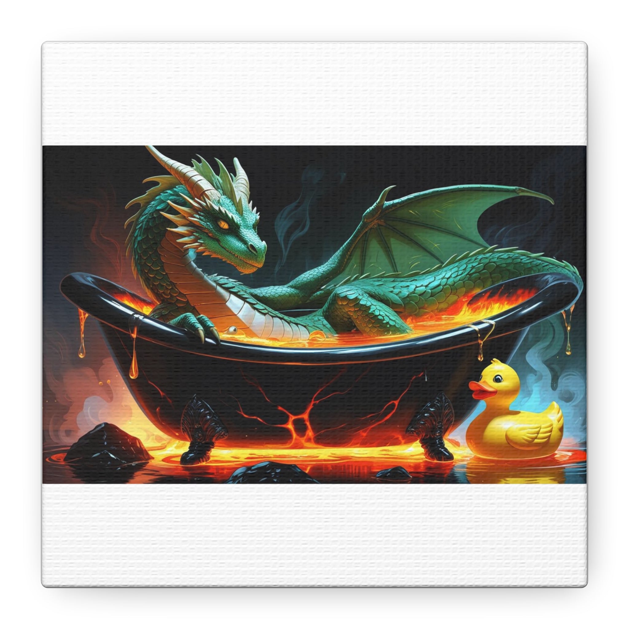 Whimsical Dragon In A Tub  Canvas Wall Art, Fantasy Decor, Kids Room Decor, Unique Gifts for Dragon Lovers, Cute Bathroom Art, Magical Home Decor