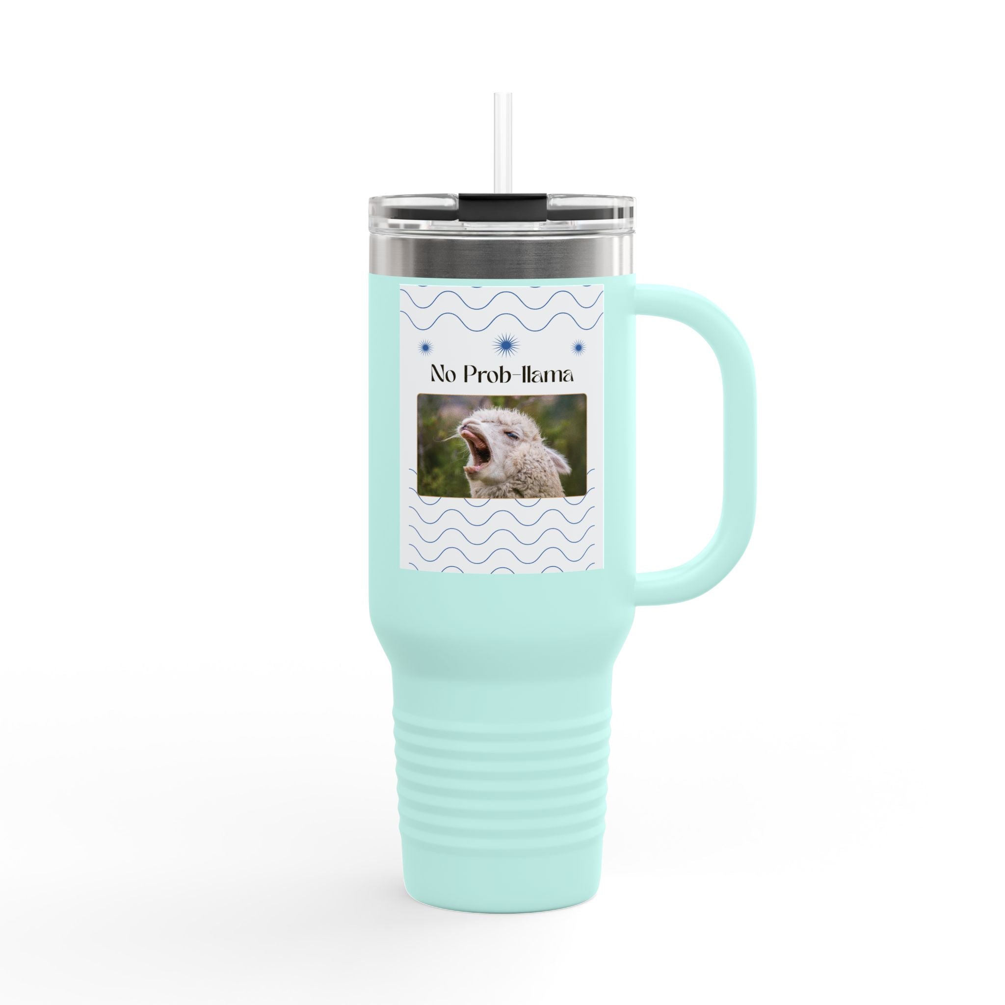 No Prob-Llama 40oz Travel Mug – Funny Llama Coffee Tumbler for Adults | Insulated, Spill-Proof, Adventure-Ready Hydration Gift