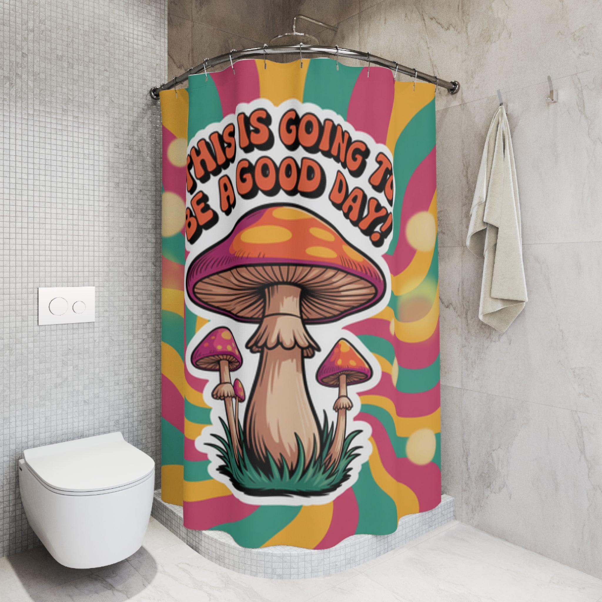 Psychedelic Mushroom Shower Curtain, Bohemian Bathroom Decor, Funky Home Accessories, Positive Vibes, Unique Gift Idea