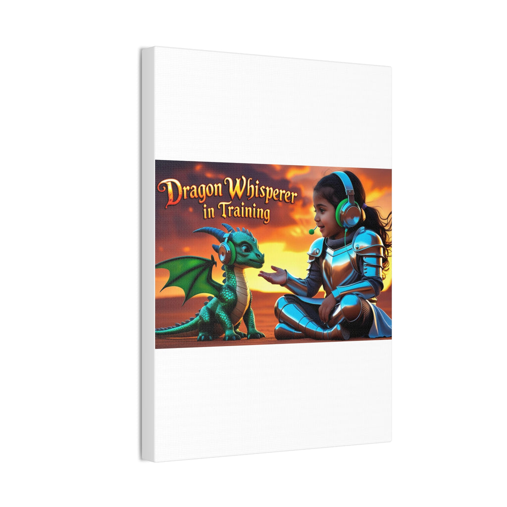 Dragon Whisperer (Girl) Canvas Print, Fantasy Wall Art, Kids Room Decor, Magical Artwork, Gift for Dragon Lovers, Adventure Theme