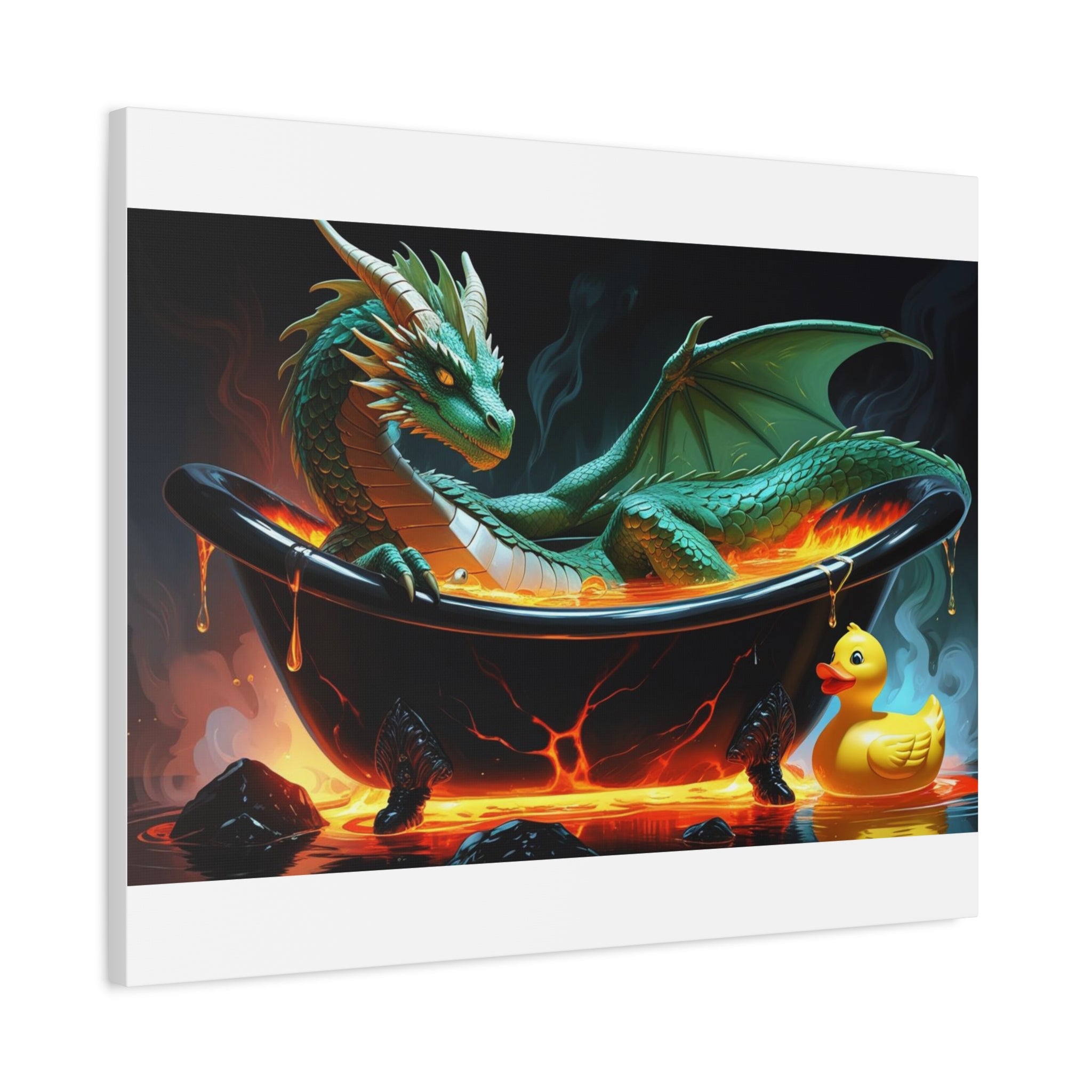 Whimsical Dragon In A Tub  Canvas Wall Art, Fantasy Decor, Kids Room Decor, Unique Gifts for Dragon Lovers, Cute Bathroom Art, Magical Home Decor