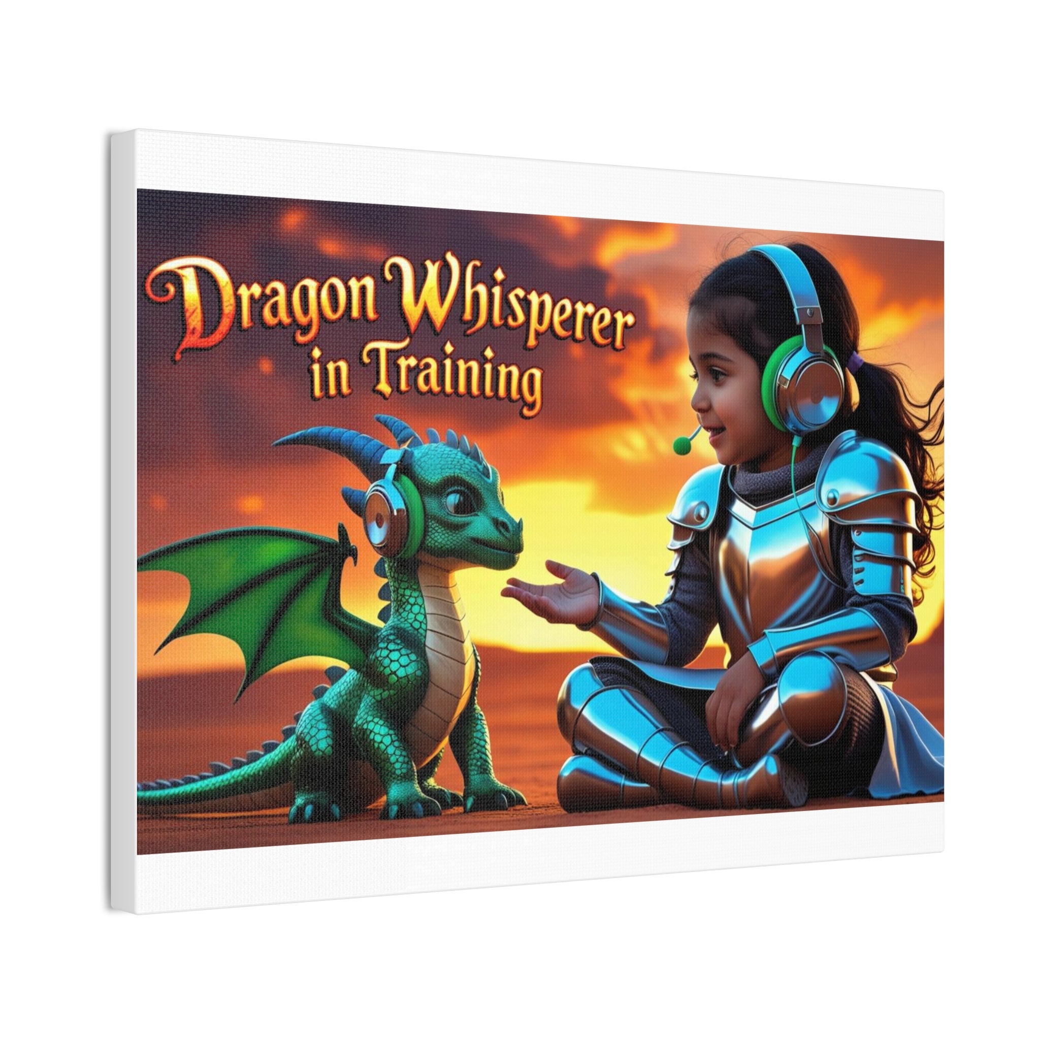 Dragon Whisperer (Girl) Canvas Print, Fantasy Wall Art, Kids Room Decor, Magical Artwork, Gift for Dragon Lovers, Adventure Theme