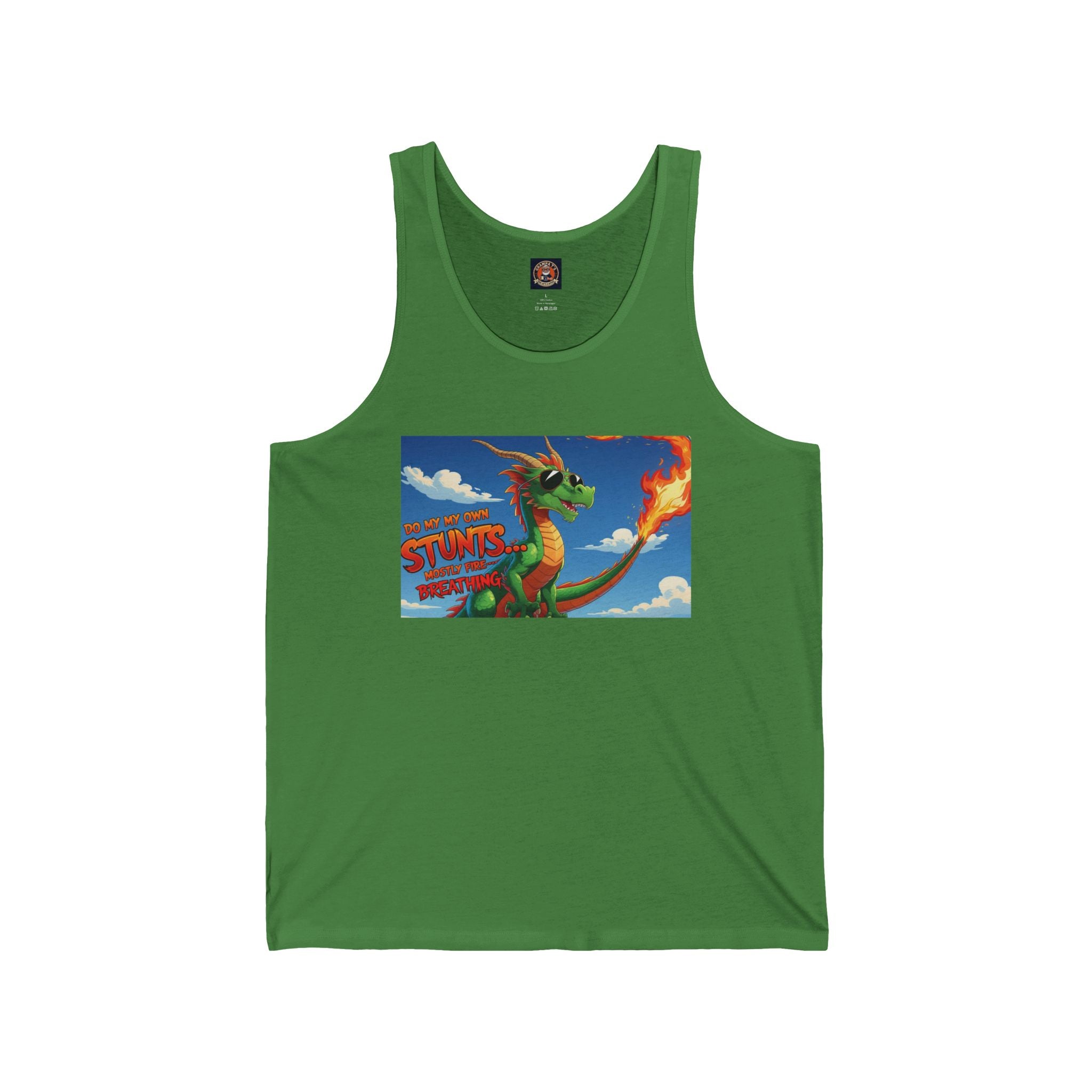 Fun Loving Unisex Jersey Tank featuring Colorful Dragon Design, Summer Apparel, Unique Gift, Fantasy Fanwear, Comfortable Everyday Wear