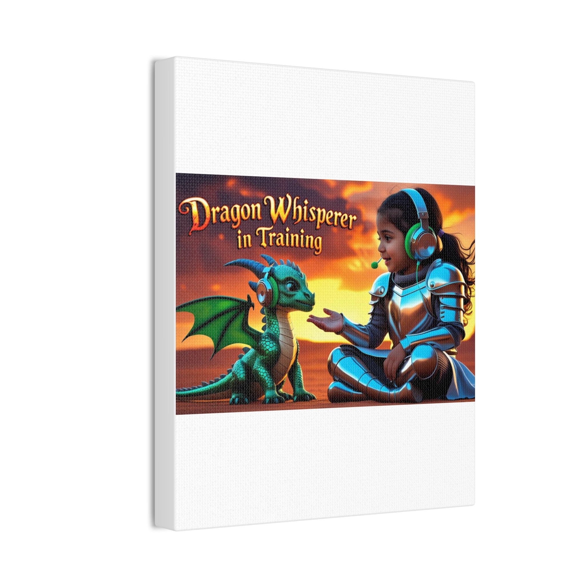 Dragon Whisperer (Girl) Canvas Print, Fantasy Wall Art, Kids Room Decor, Magical Artwork, Gift for Dragon Lovers, Adventure Theme
