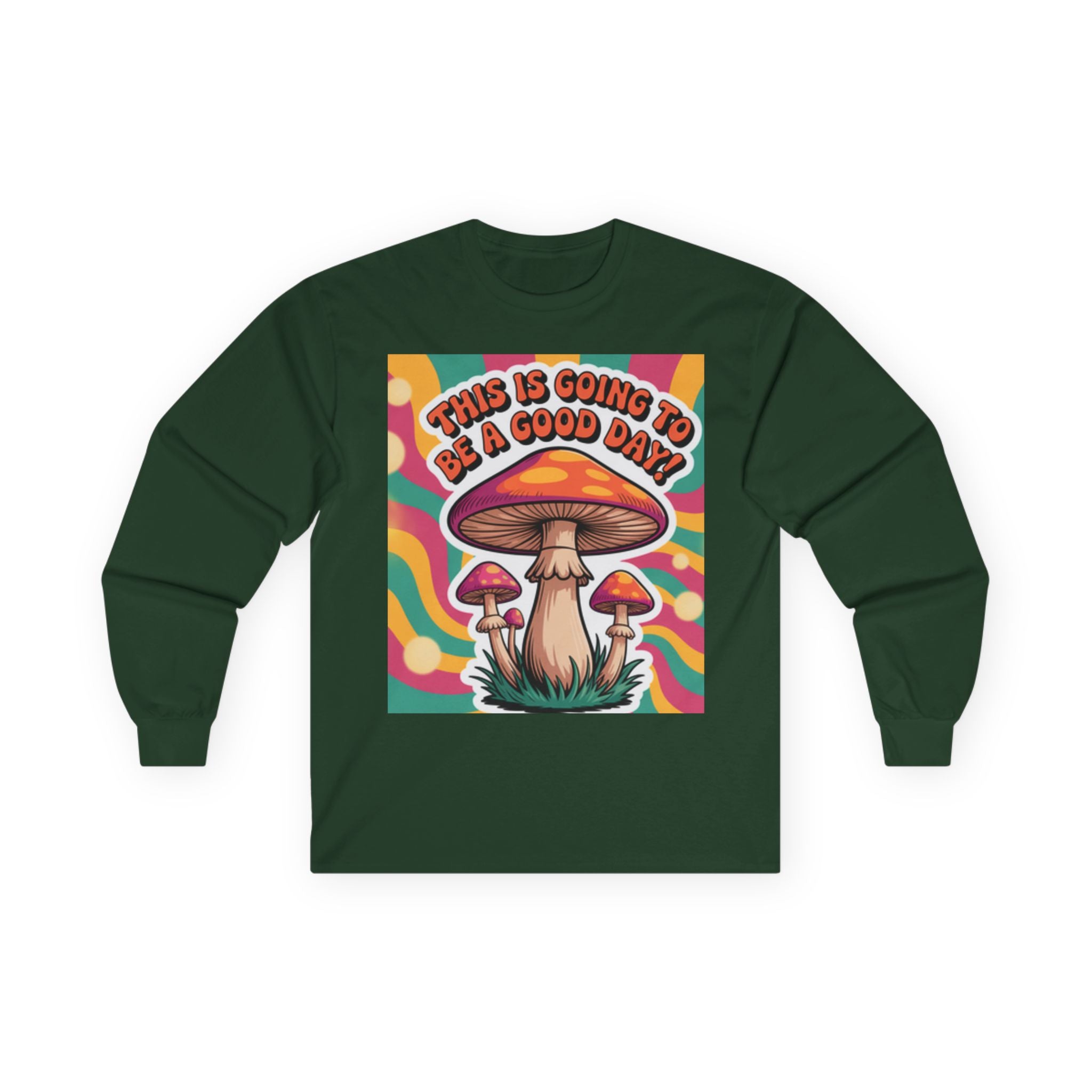 Good Vibes 70s Mushroom Long Sleeve Tee, Casual Wear, Gift for Friends, Unisex Shirt, Boho Style Clothing
