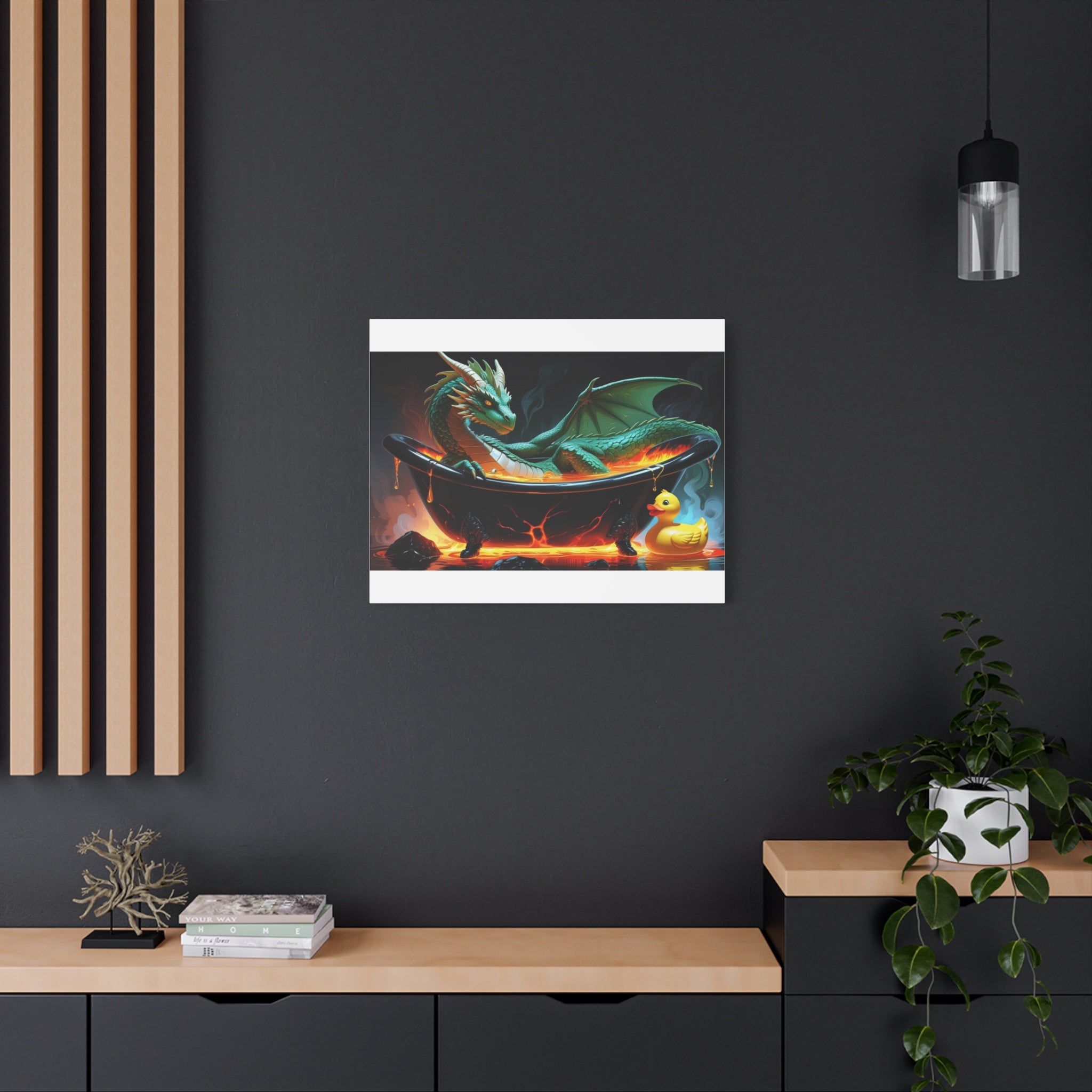 Whimsical Dragon In A Tub  Canvas Wall Art, Fantasy Decor, Kids Room Decor, Unique Gifts for Dragon Lovers, Cute Bathroom Art, Magical Home Decor
