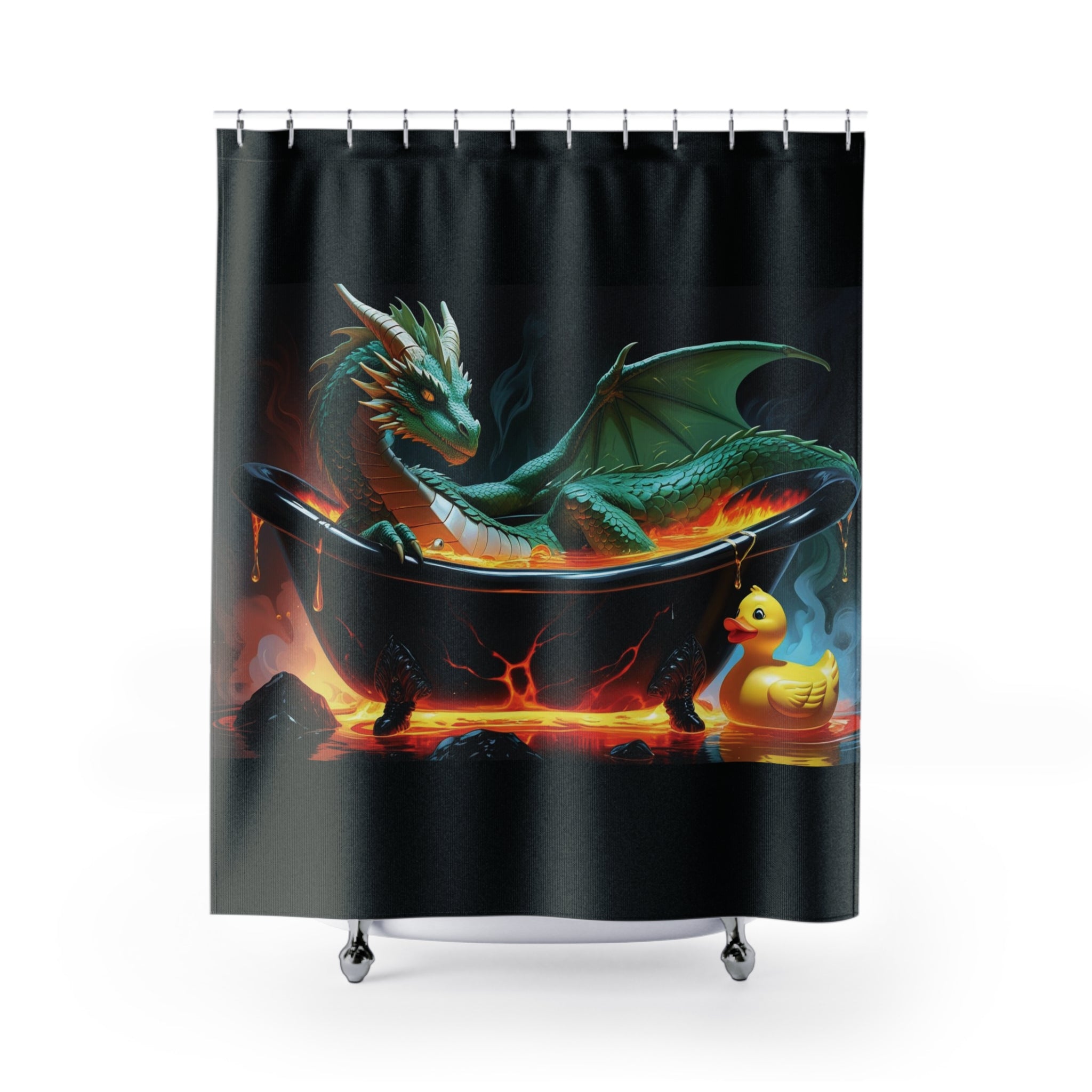 Fun Fantasy Dragon In Tub With Rubber Ducky Shower Curtain, Magical Bathroom Decor, Gift for Fantasy Lovers, Unique Home Accent, Dragon Art
