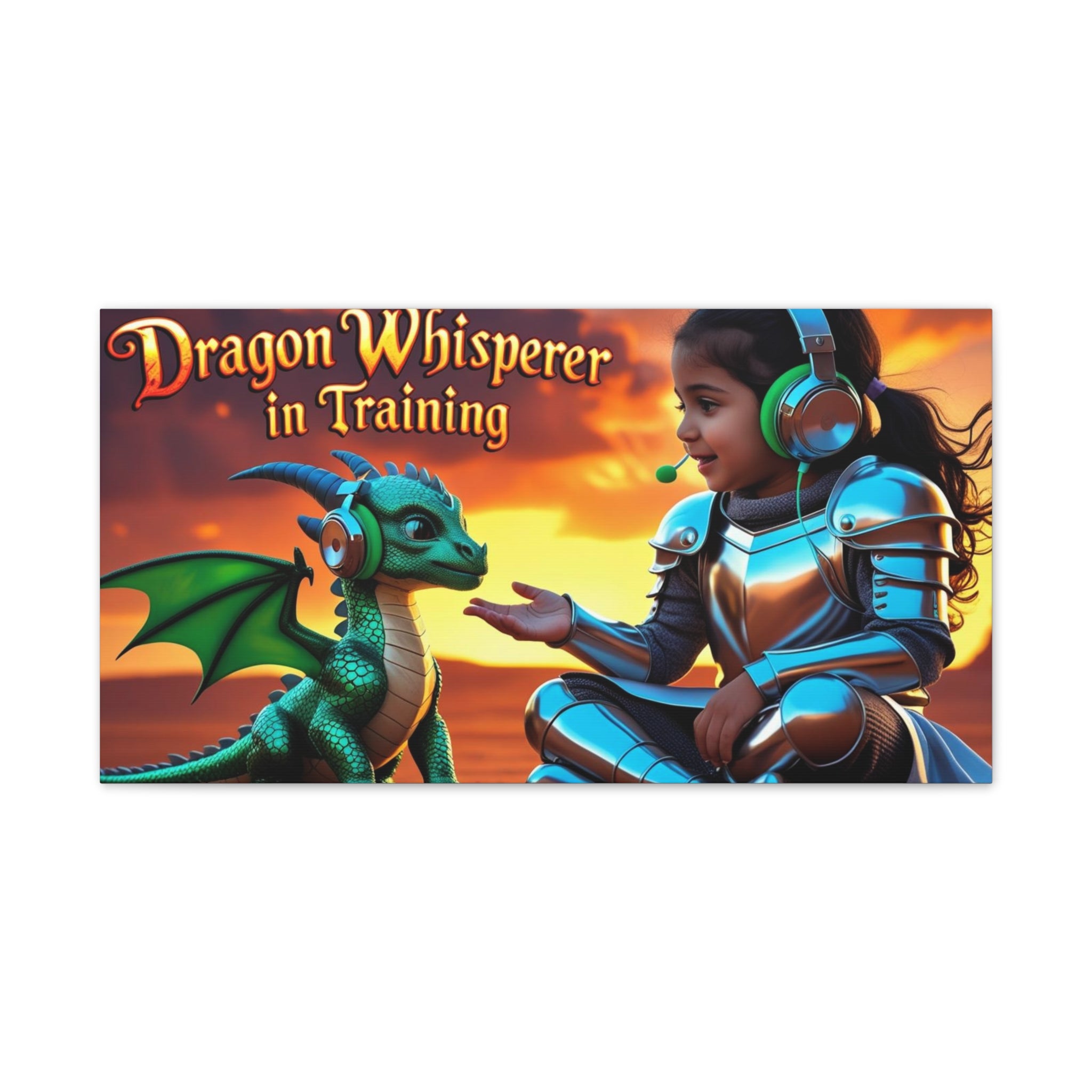 Dragon Whisperer (Girl) Canvas Print, Fantasy Wall Art, Kids Room Decor, Magical Artwork, Gift for Dragon Lovers, Adventure Theme