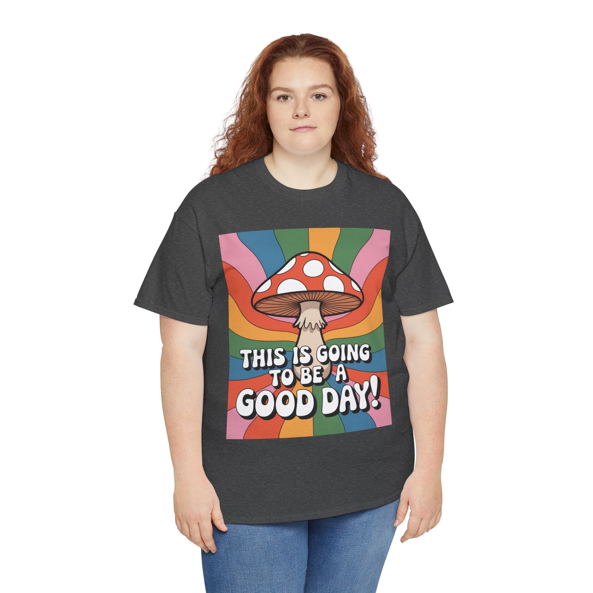 Fun Hippy Mushroom Cheerful Graphic Tee, Positive Vibes T-Shirt for Everyday Wear, Gift for Nature Lovers, Trendy Casual Wear, Eco-Friendly Fashion