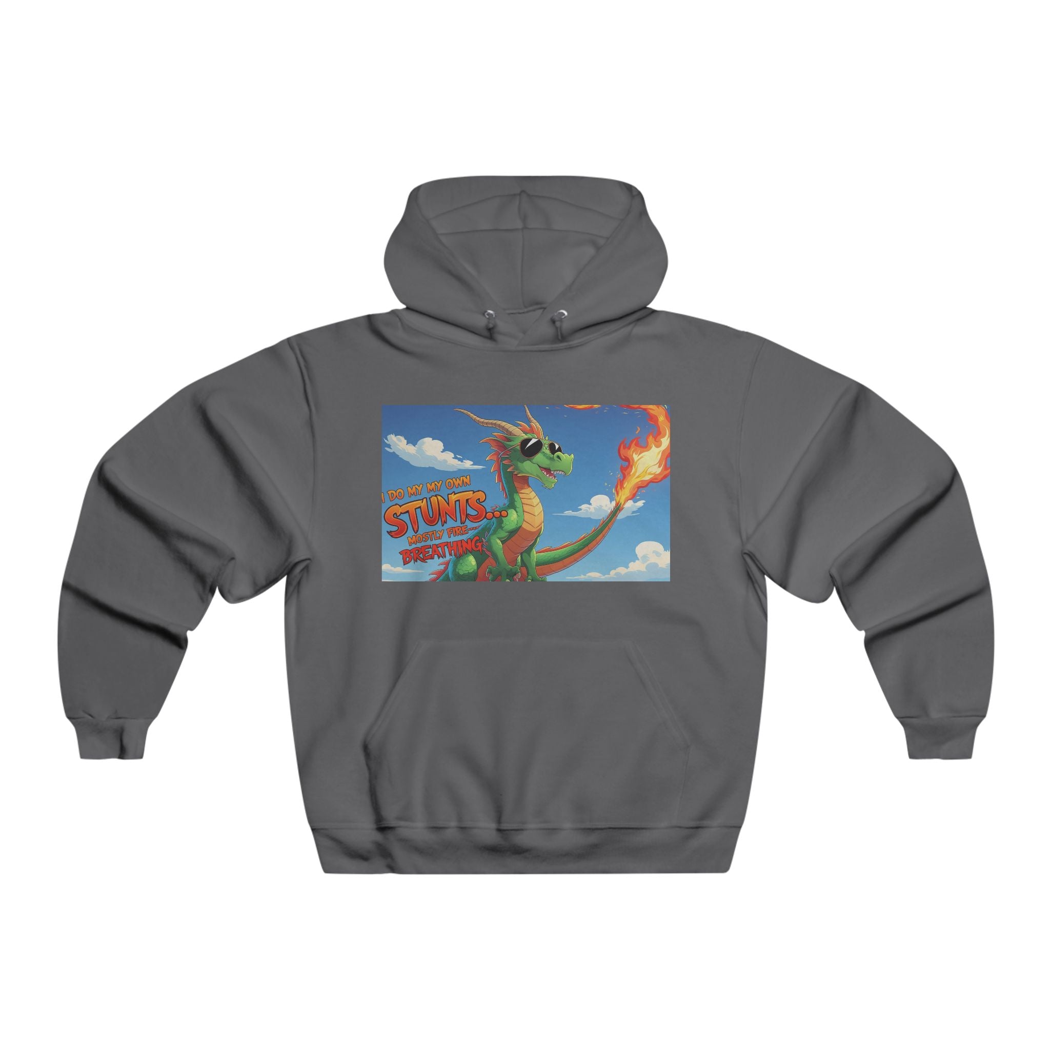 Funny Fire-Breathing Dragon Adventure Men's Hoodie, Cozy Sweatshirt for Gamers, Fun Gift for Comic Fans, Perfect for Casual Outings, Unique Graphic Apparel