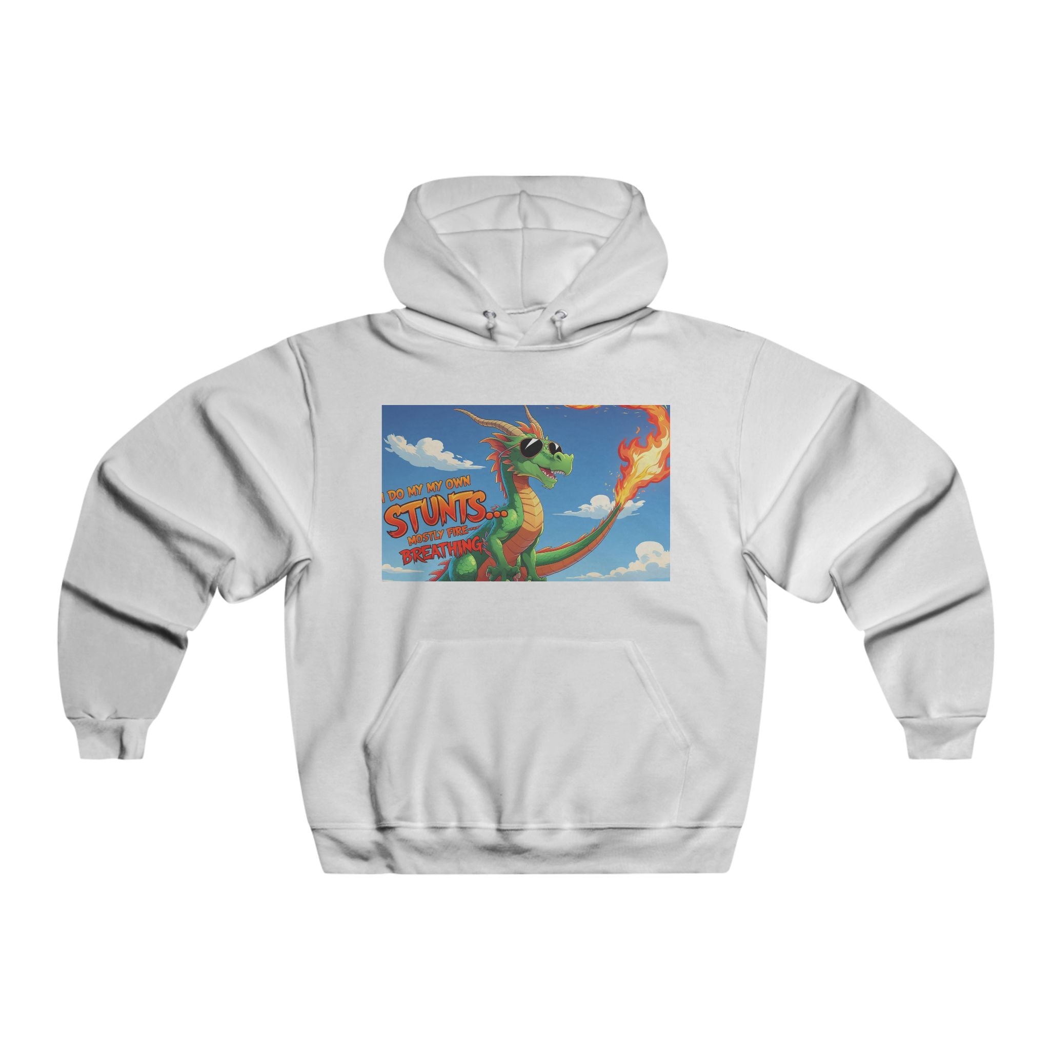 Funny Fire-Breathing Dragon Adventure Men's Hoodie, Cozy Sweatshirt for Gamers, Fun Gift for Comic Fans, Perfect for Casual Outings, Unique Graphic Apparel