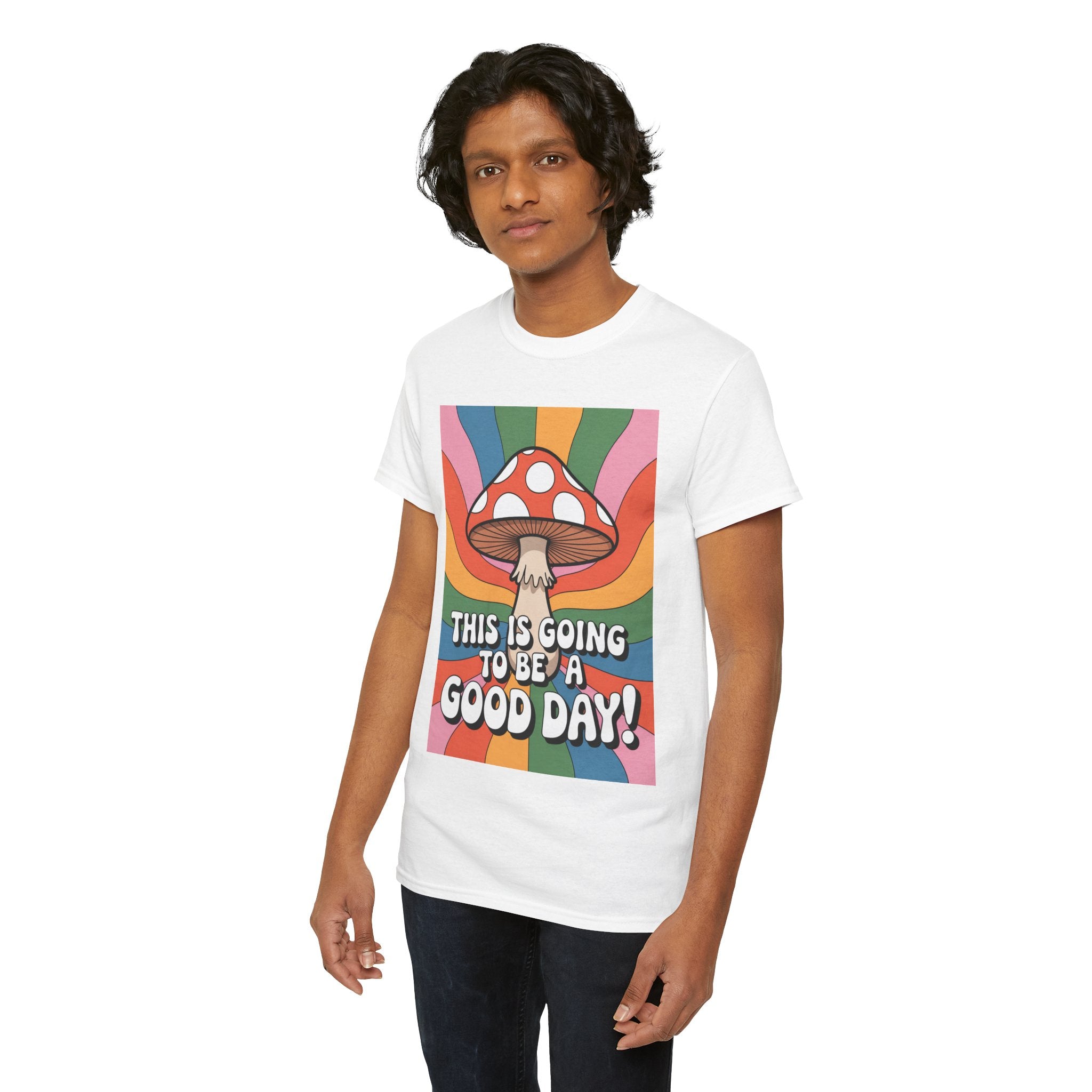 Fun Hippy Mushroom Cheerful Graphic Tee, Positive Vibes T-Shirt for Everyday Wear, Gift for Nature Lovers, Trendy Casual Wear, Eco-Friendly Fashion