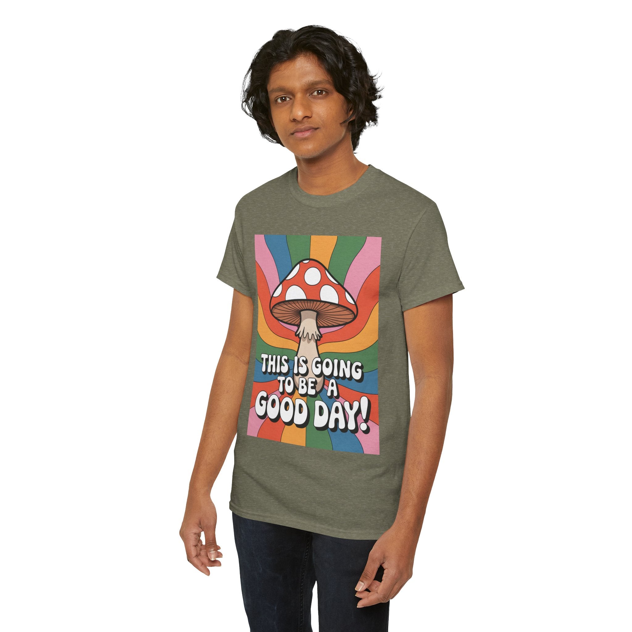 Fun Hippy Mushroom Cheerful Graphic Tee, Positive Vibes T-Shirt for Everyday Wear, Gift for Nature Lovers, Trendy Casual Wear, Eco-Friendly Fashion