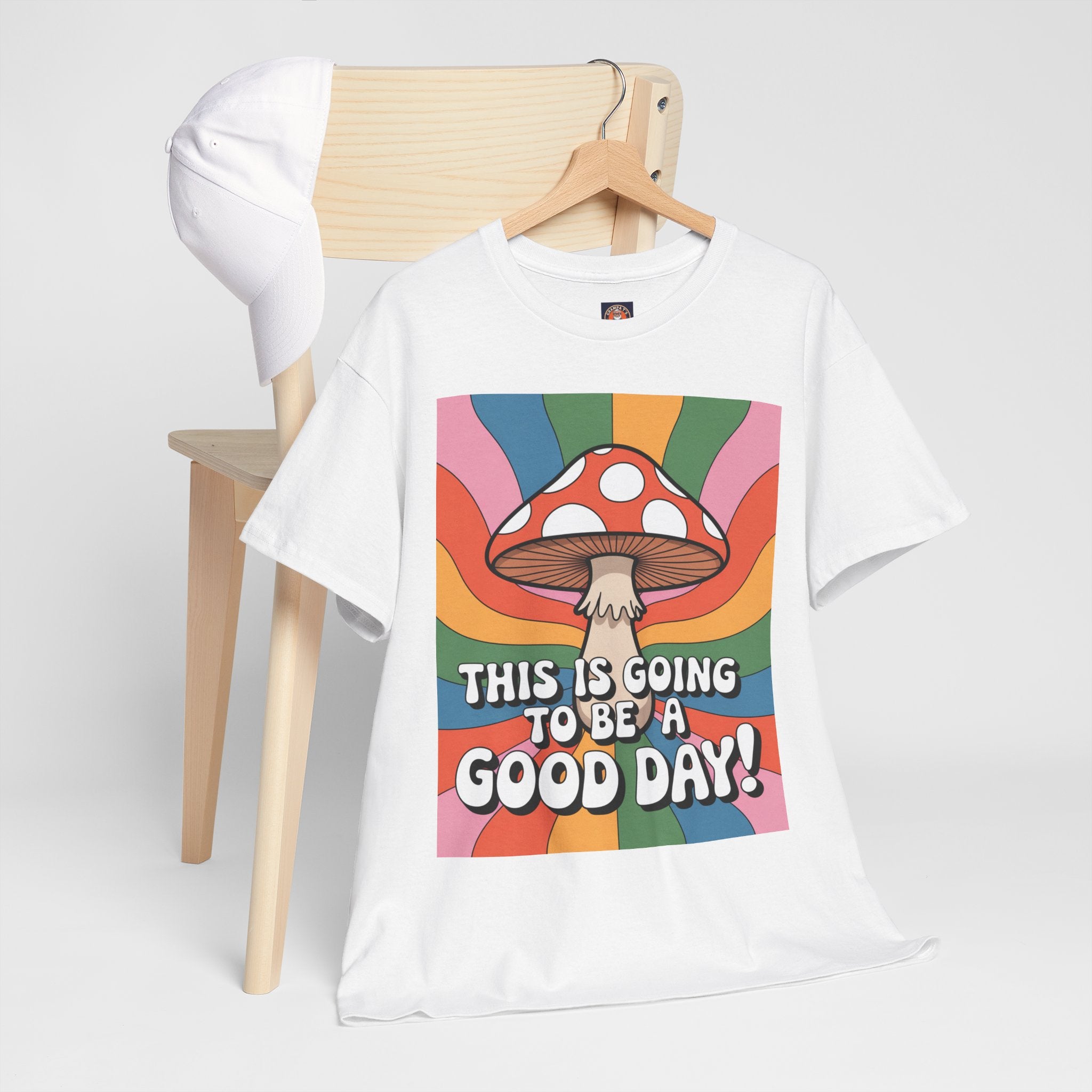 Fun Hippy Mushroom Cheerful Graphic Tee, Positive Vibes T-Shirt for Everyday Wear, Gift for Nature Lovers, Trendy Casual Wear, Eco-Friendly Fashion