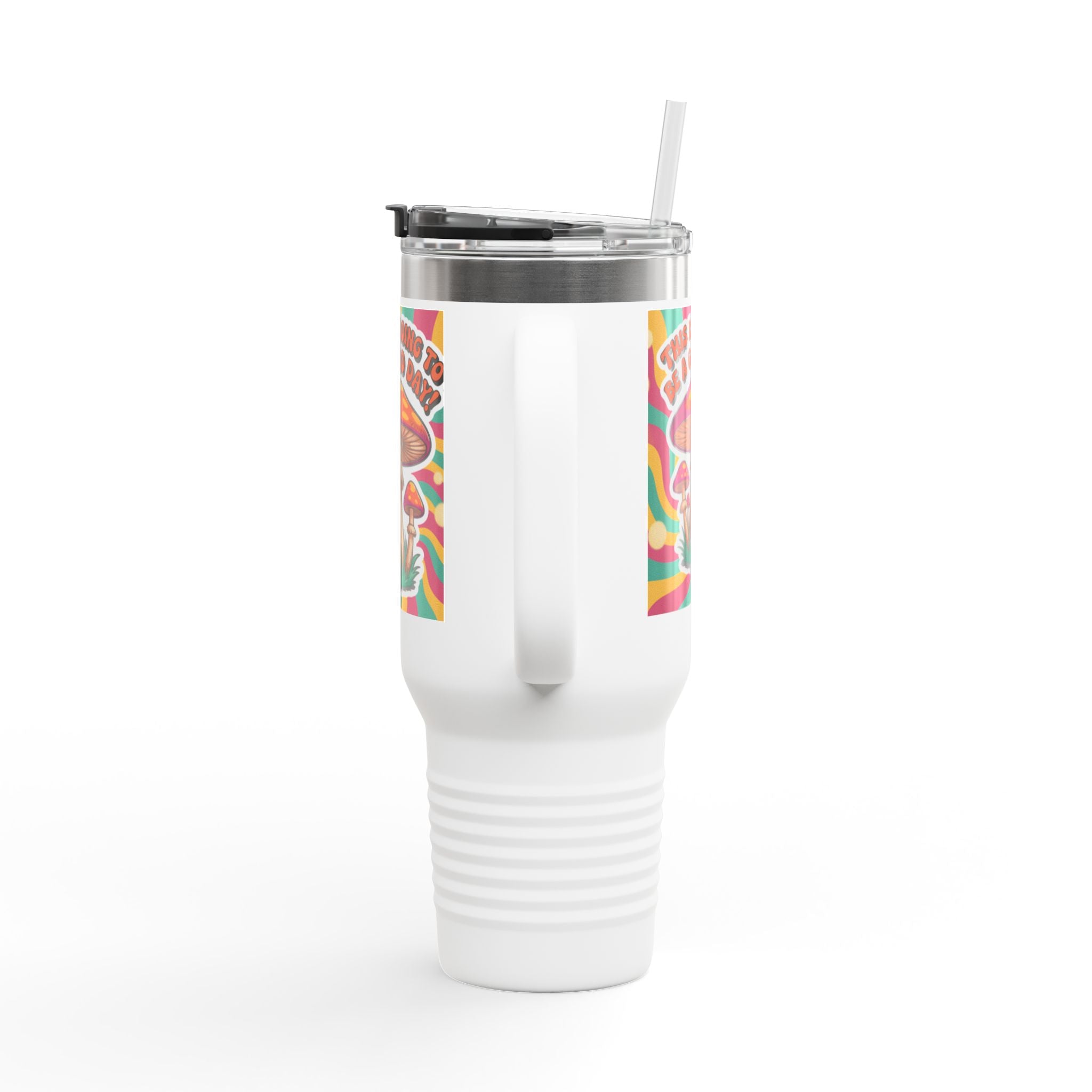 Colorful Happy Mushroom Insulated Travel Mug - Perfect for Adventures, Gifts, Summer Vibes, Camping, Road Trips, Daily Motivation