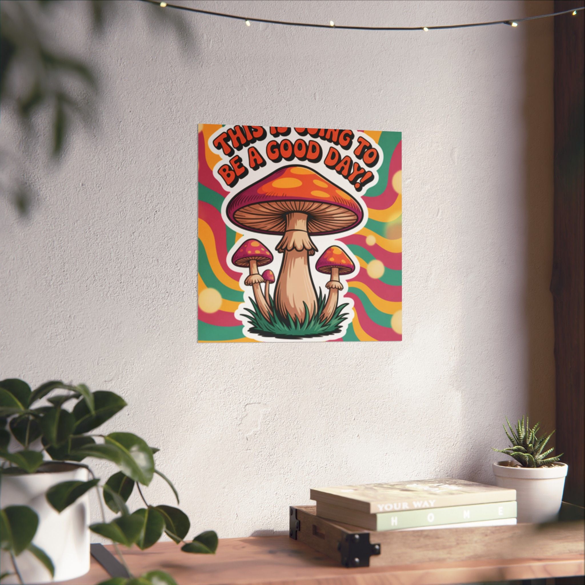 Colorful 70s Retro Mushroom Art Posters - Positive Wall Decor, Psychedelic Prints, Boho Home Decor, Gift for Friends, Inspirational Wall Art