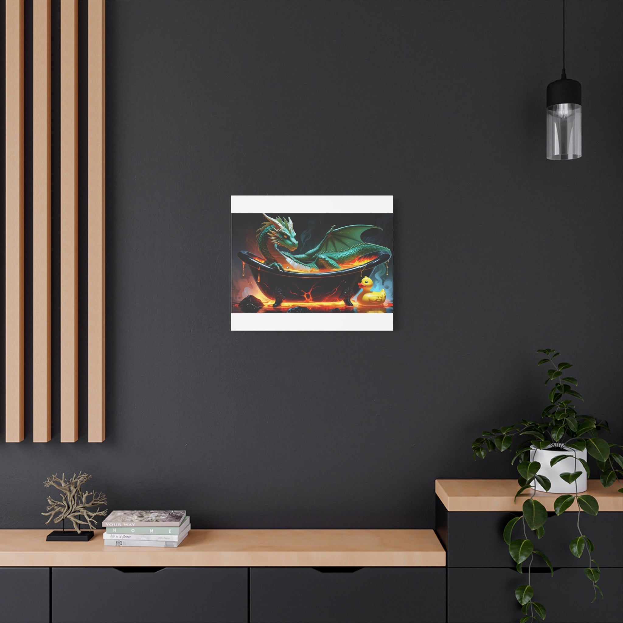 Whimsical Dragon In A Tub  Canvas Wall Art, Fantasy Decor, Kids Room Decor, Unique Gifts for Dragon Lovers, Cute Bathroom Art, Magical Home Decor
